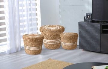 Spetebo Allzweckkorb Set Aufbewahrungskorb aus Seegras 37, 32, 26 cm (Packung, 1 tlg), Korbset aus Seegras mit Deckel