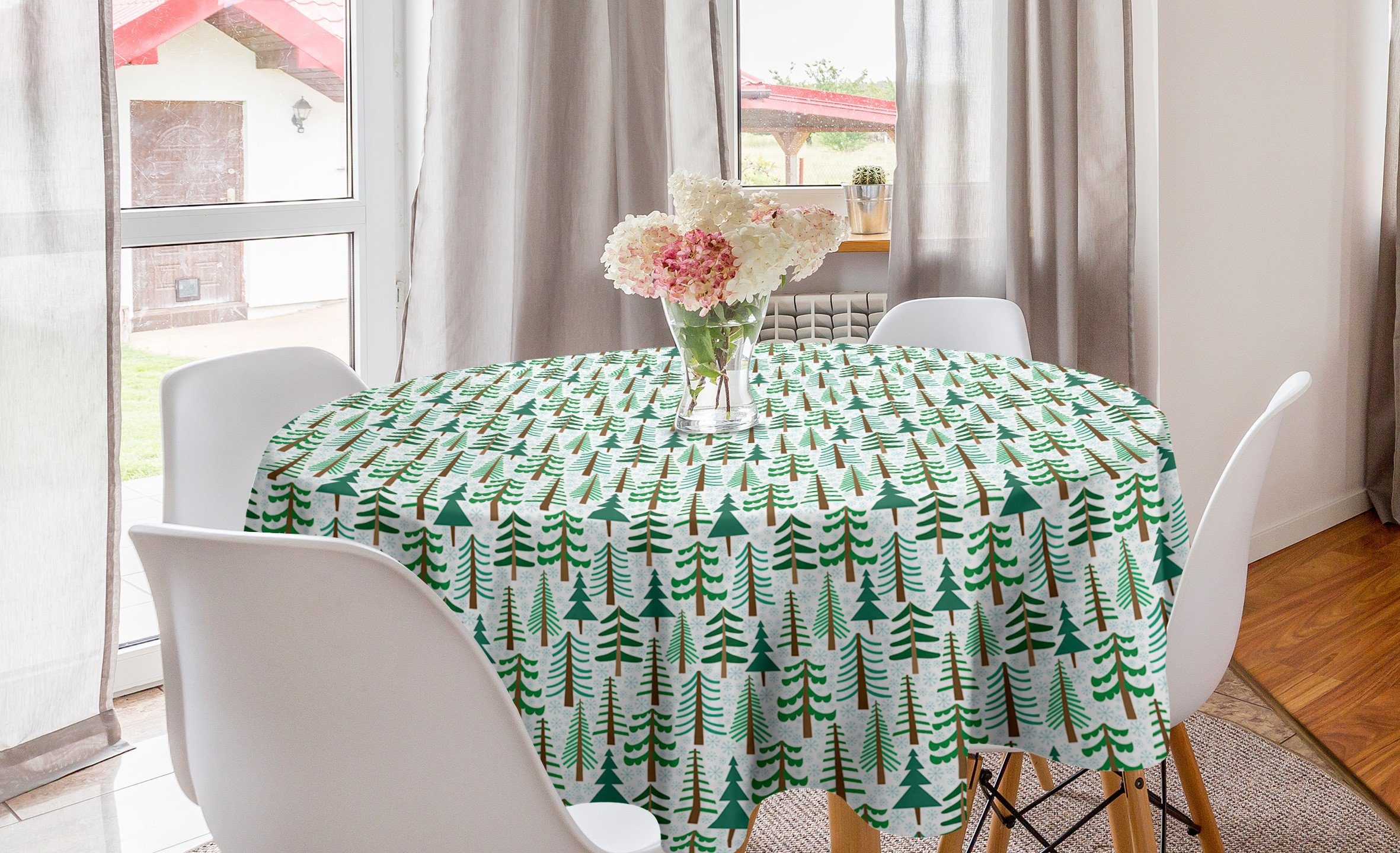Grünes Tischdecke Schnee Dekoration, Küche für Kreis Tischdecke Winter Esszimmer Kiefer Weihnachten Abakuhaus Abdeckung