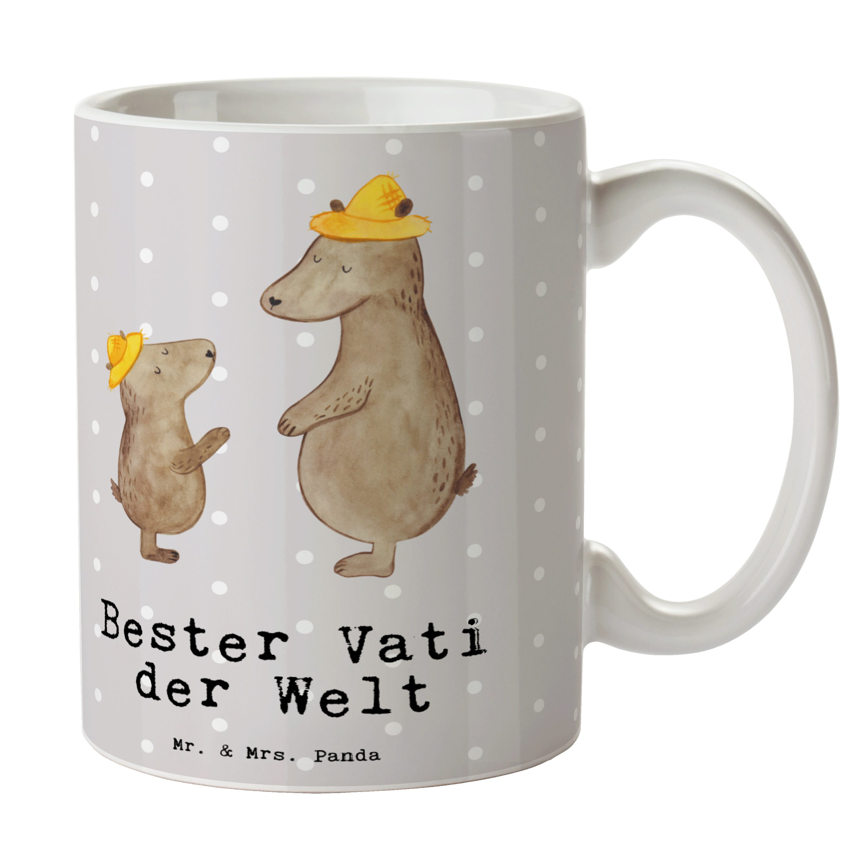 Mr. & Mrs. Panda Tasse Bär Bester Vati der Welt - Grau Pastell - Geschenk, Becher, Frühstück, Keramik