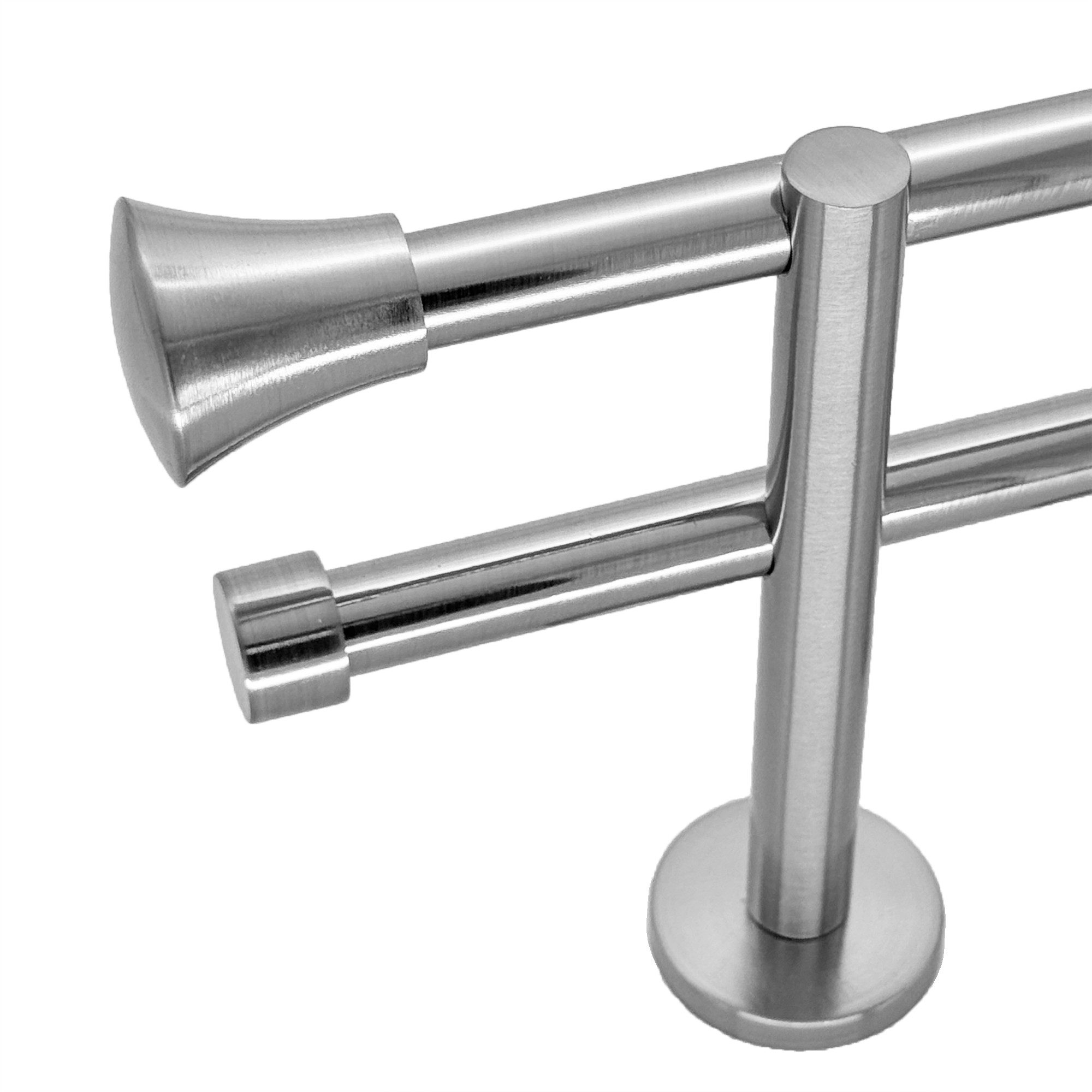 BASIT Gardinenstange Rohr Edelstahloptik 16 mm mit Wandträgern 280 cm E19, Ø 16 mm, 2-läufig, verschraubt, Metall, H22 280 cm E19 Knauf
