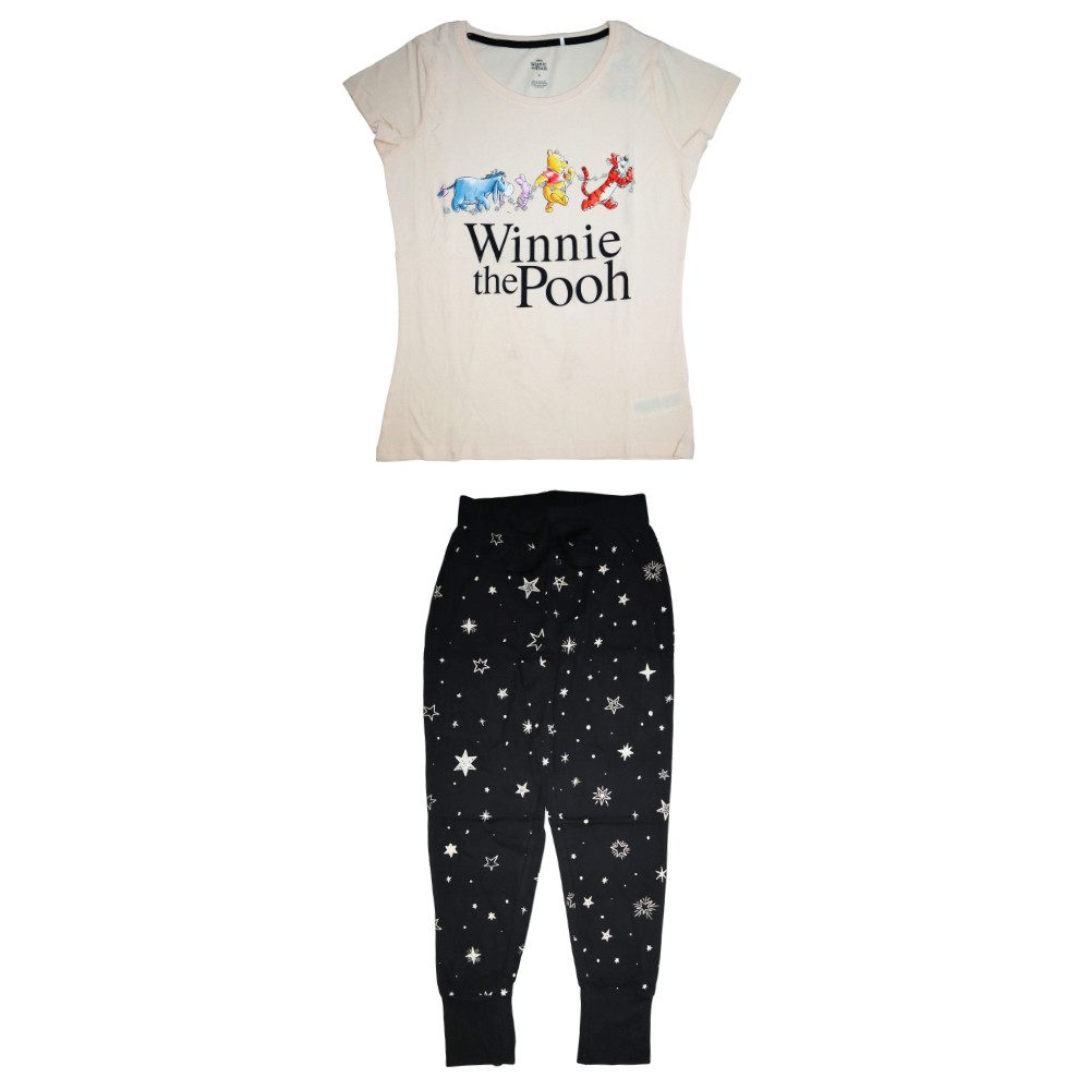 EplusM Schlafanzug Disney Winnie der Puuh Damen kurzarm Pyjama 100% Baumwolle Gr. S bis XL