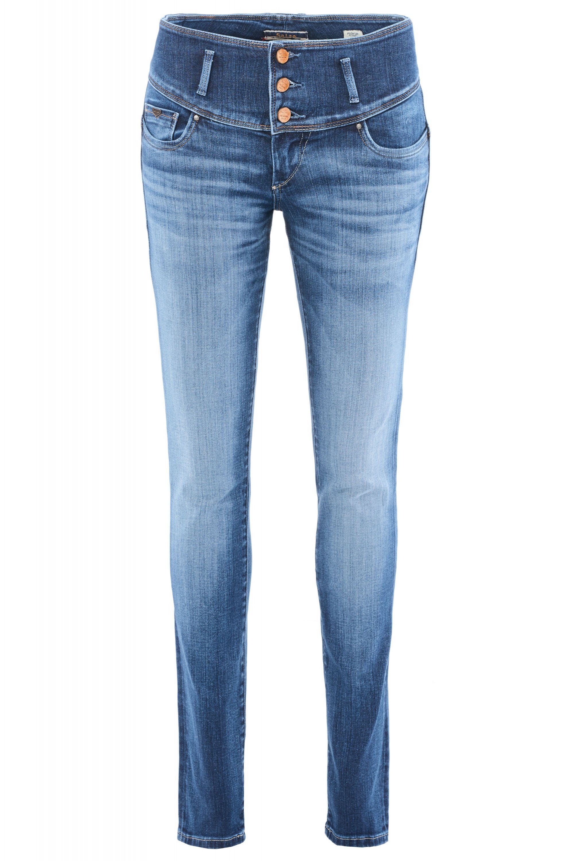 blue MYSTERY PUSH used waschung Stretch-Jeans premium JEANS SALSA Salsa mid UP 119088.8503
