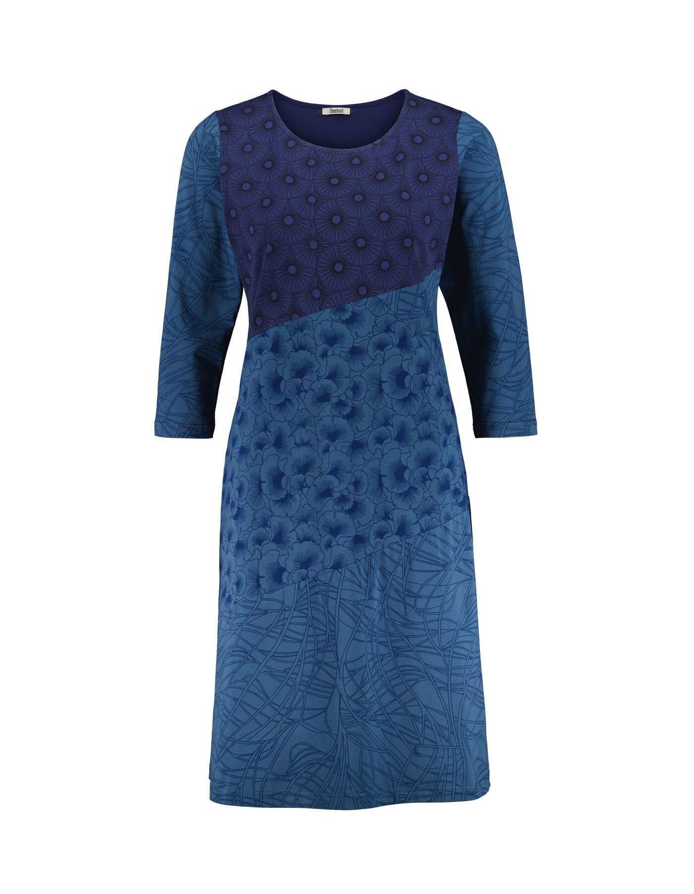 Patchwork Bio-Baumwolle Kleid echtes Deerberg aus Jerseykleid Hippie Ziminka Patchwork bedruckt dunkelblau Goa