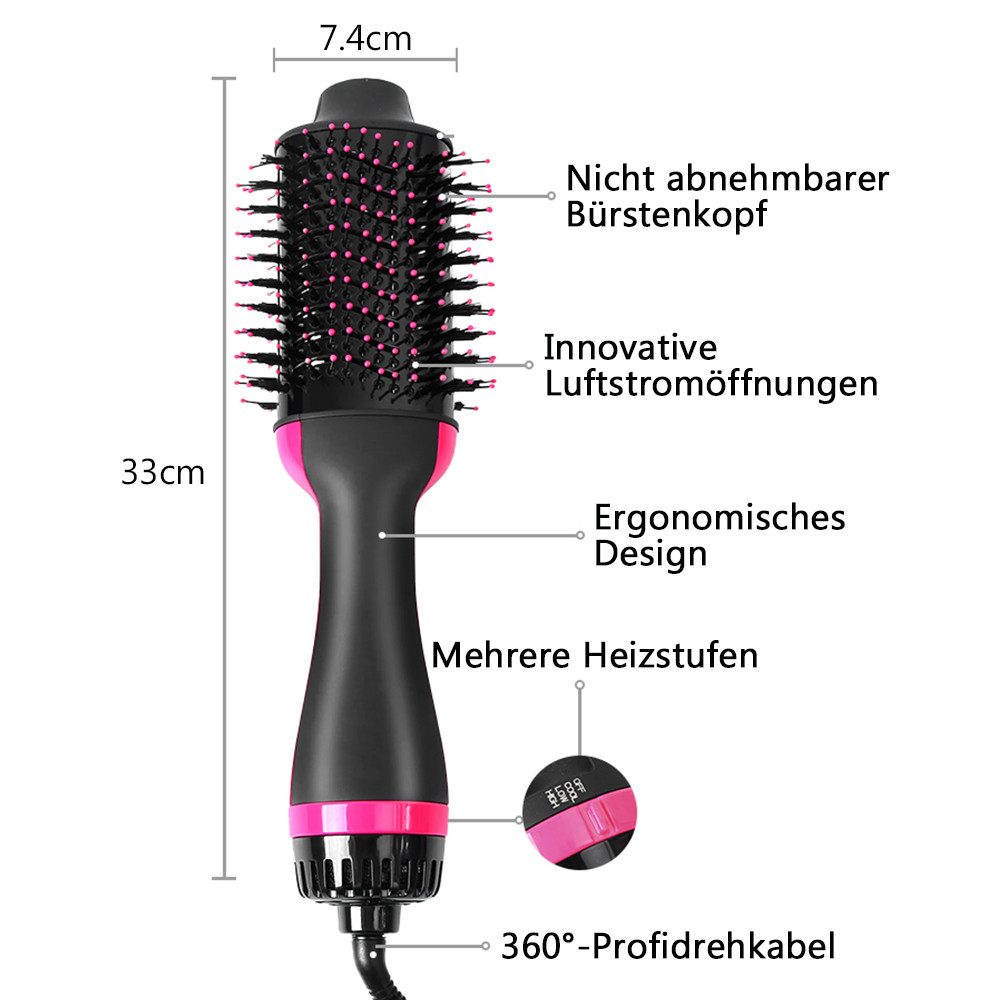 TUWENA Warmluftbürste Warmluftbürste Rundbürstenföhn, 4-in-1 Haartrockner Styler Volumizer, lonen Heißluftbürste mit 3 Temperaturregelung für Alle Haartypen