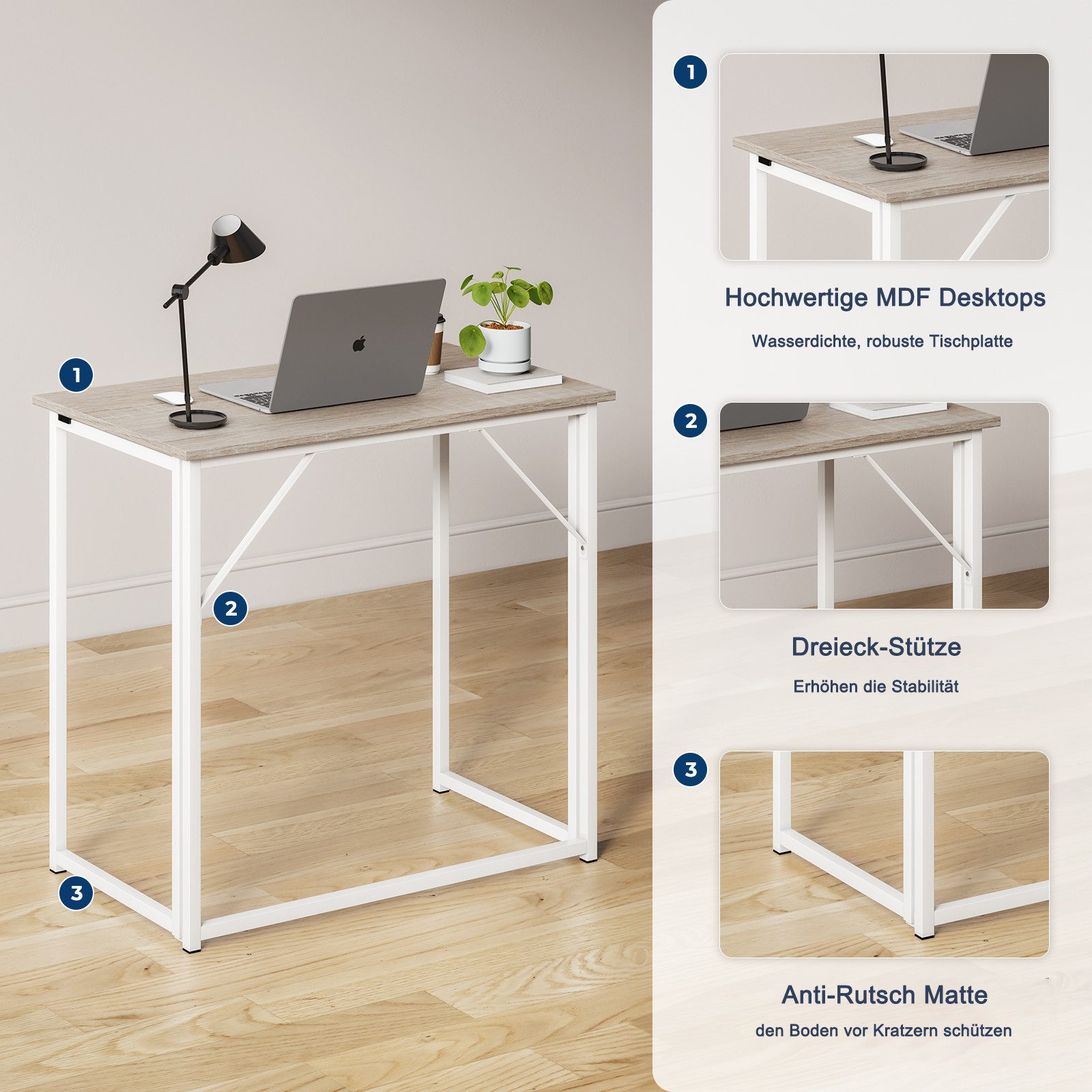 NAIMP Klapptisch Schreibtisch faltbar Computertisch PC Tisch Bürotisch für Homeoffice