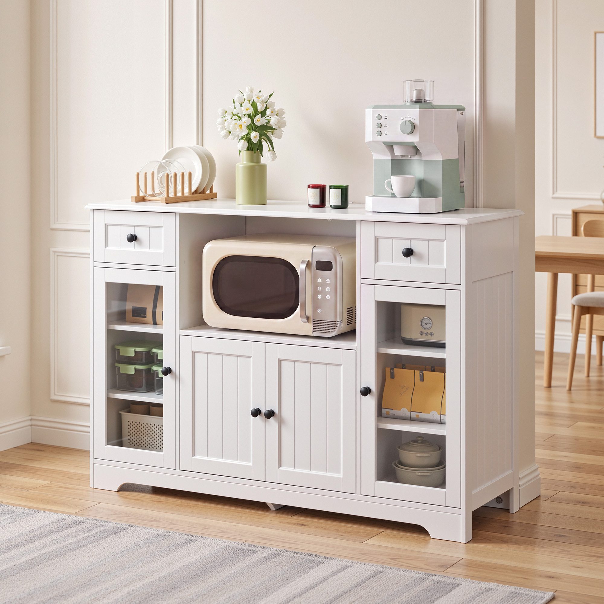 Bealife Buffet Küchenschrank mit Mikrowellenregal mit Schubladen Ablagen – Bild 5 von 5