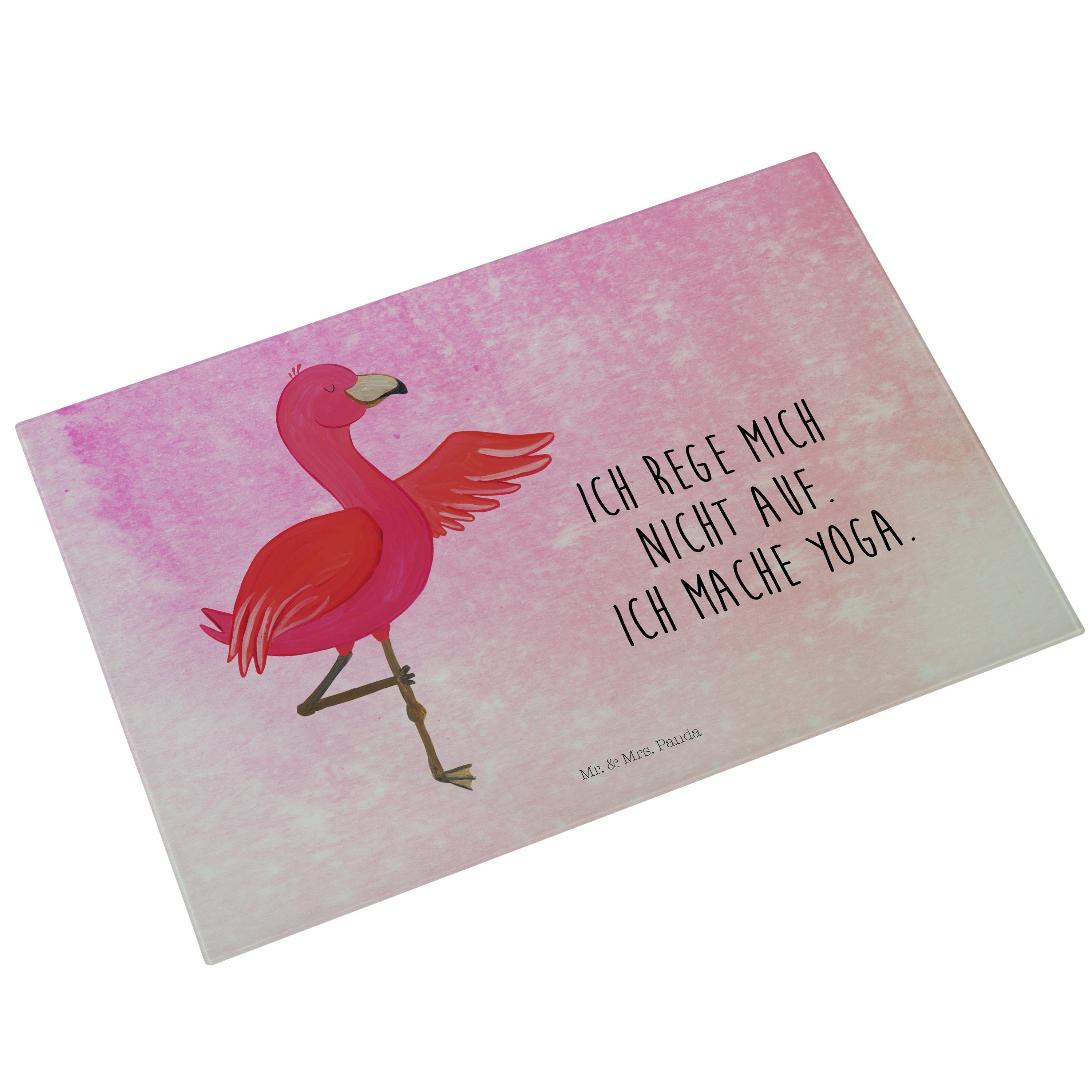 Mr. & Mrs. Panda Ärger, Schneidebre, Glas, - Aquarell Pink (1-St) Yoga - Servierbrett Geschenk, Premium Flamingo Namaste