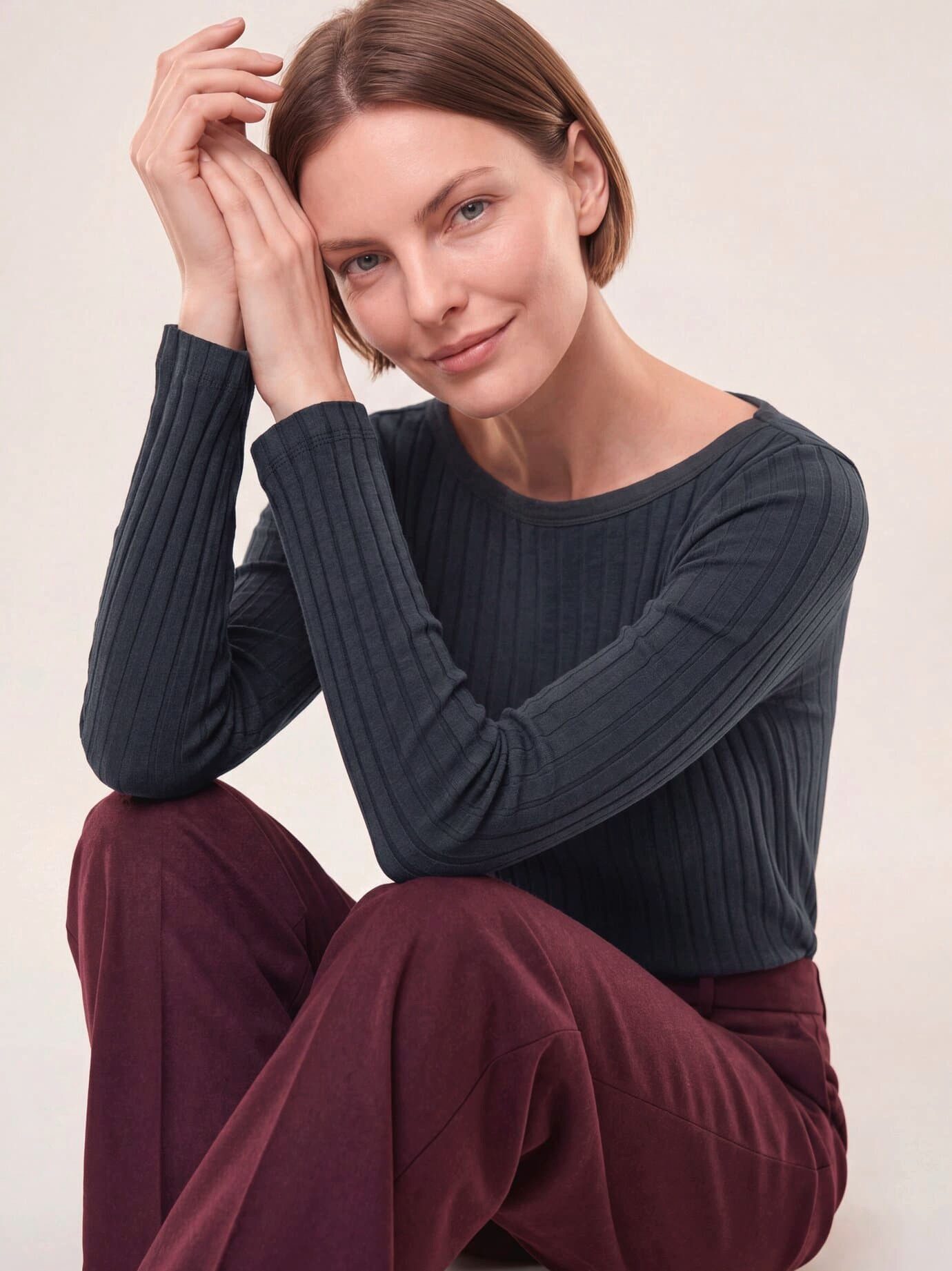 Walbusch Langarmshirt Damen Shirt mit Rippenstruktur LA U-Boot-Ausschnitt Langarm, U-Boot-Ausschnitt