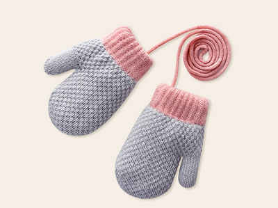 XDeer Fäustlinge Baby Handschuhe, Fäustlinge Kinder Winterhandschuhe Warm Strickhandschuhe mit Schlüsselband für 1-3 Jahre Mädchen Junge