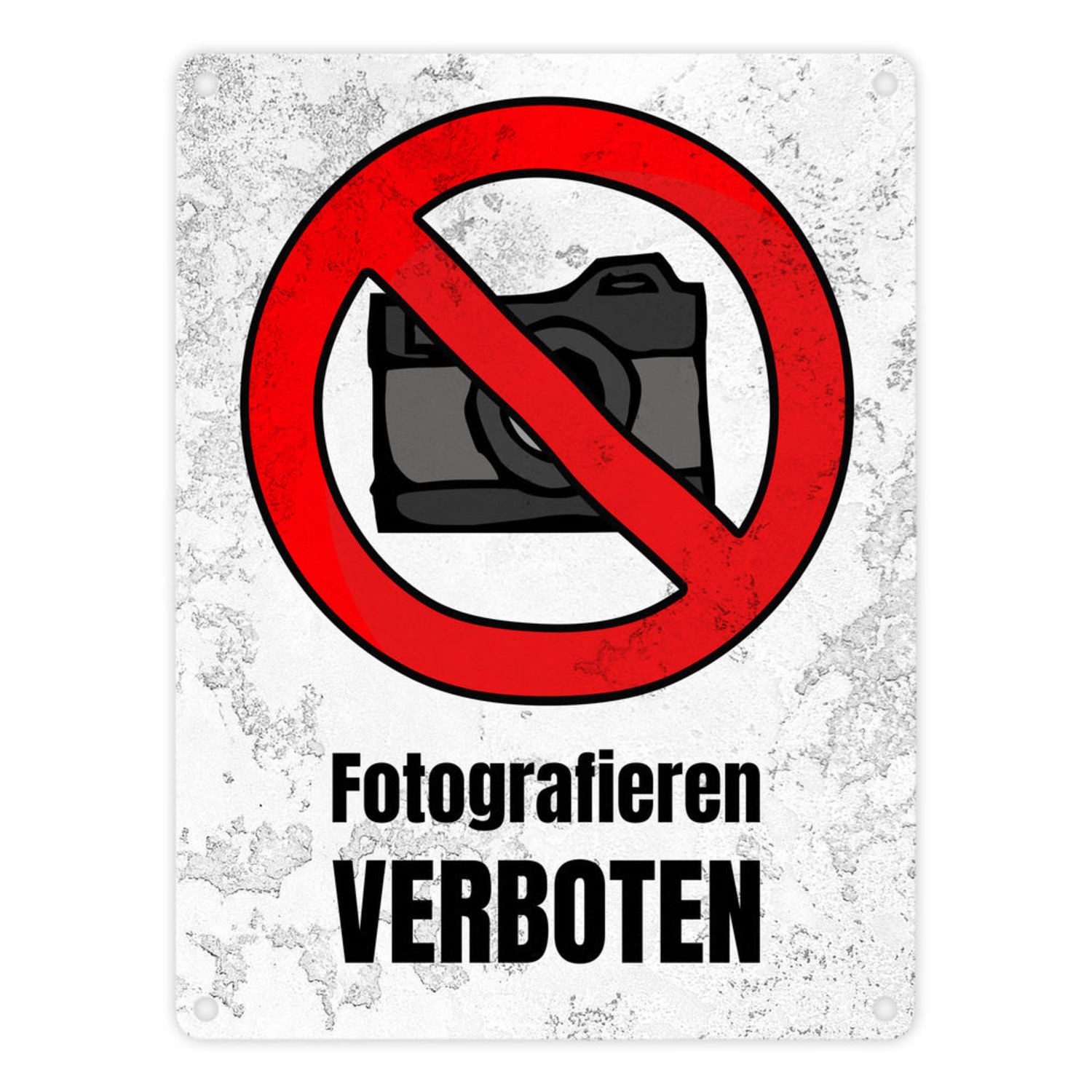 Metallschild Fotografieren verboten Verbotsschild im Comic-Stil in Steinoptik