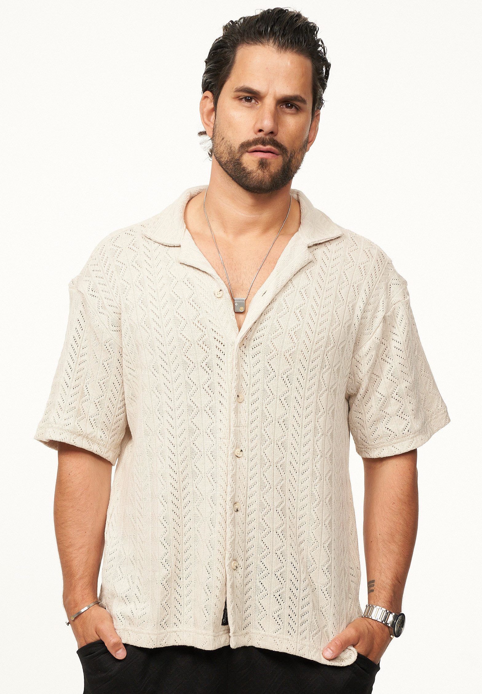 CARISMA Kurzarmhemd für Herren im Vintage Summer-Look im Crochet-Stil Kurza günstig online kaufen