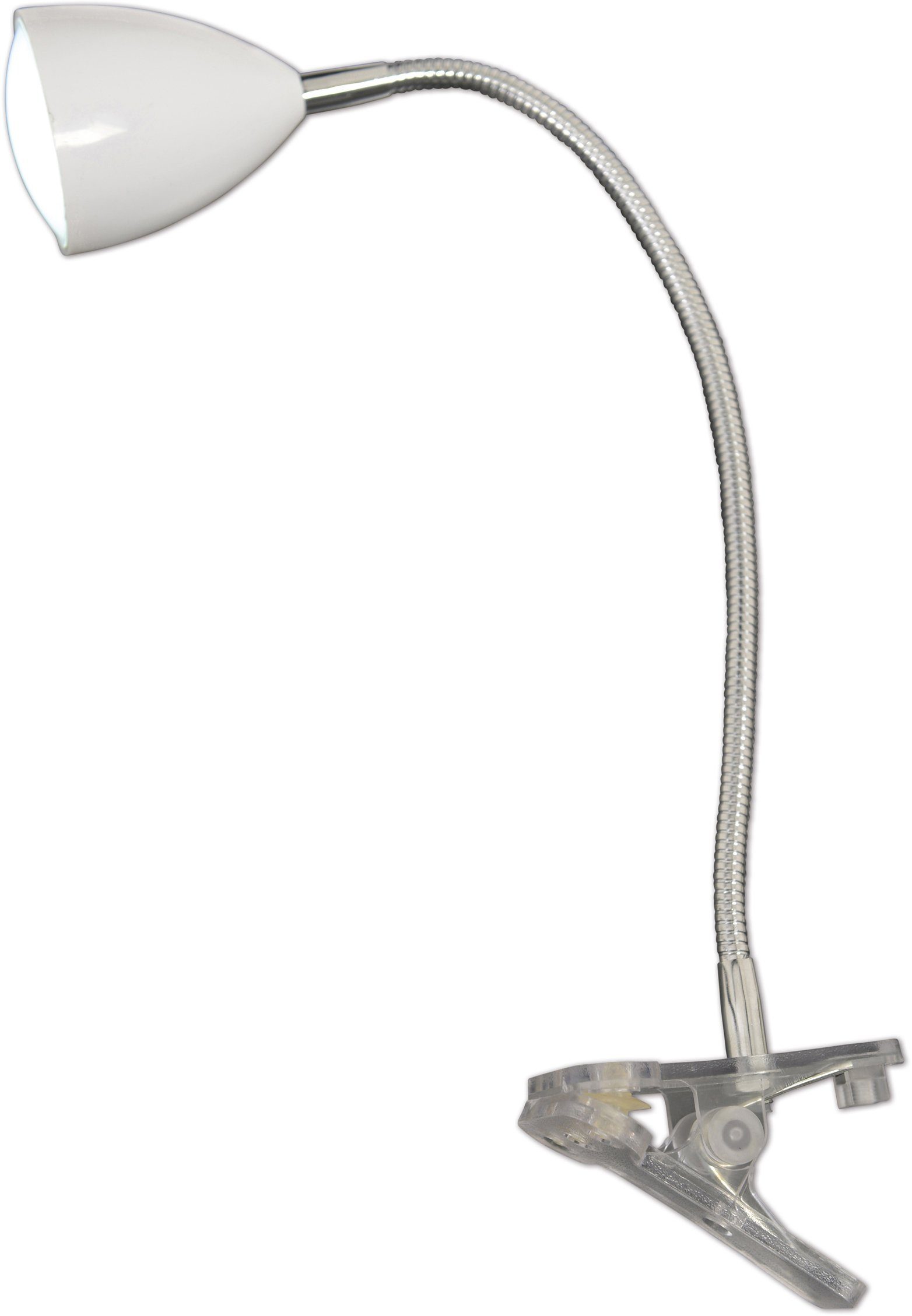 Klemmtischleuchte weiß/chrom fest Norca, Material: Effizienzklasse G, LED integriert, näve Metall,Farbe: Neutralweiß, An/Aus-Schalter, LED