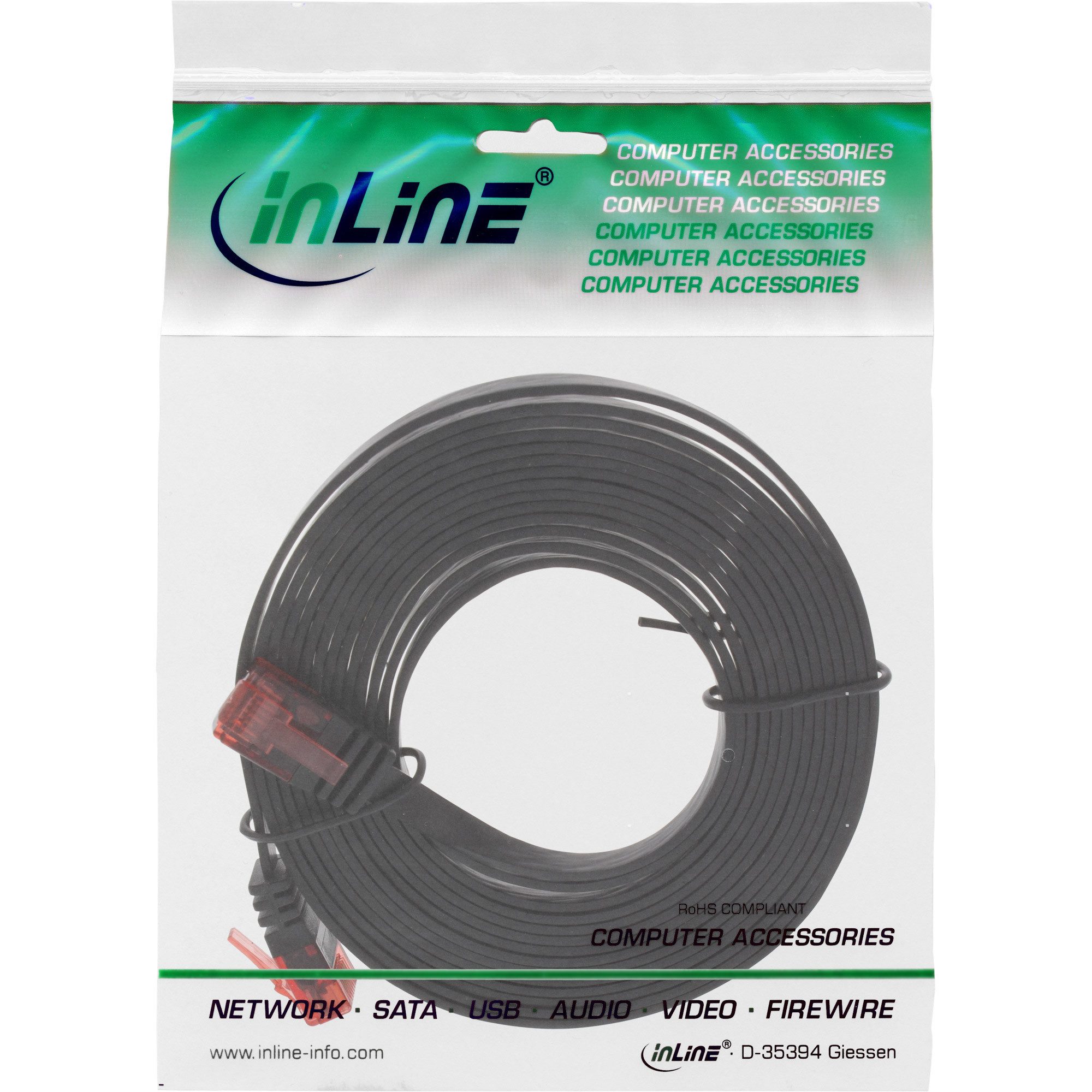 Inline InLine® Patchkabel flach, U/UTP, Cat.6, schwarz, 0,5m LAN-Kabel