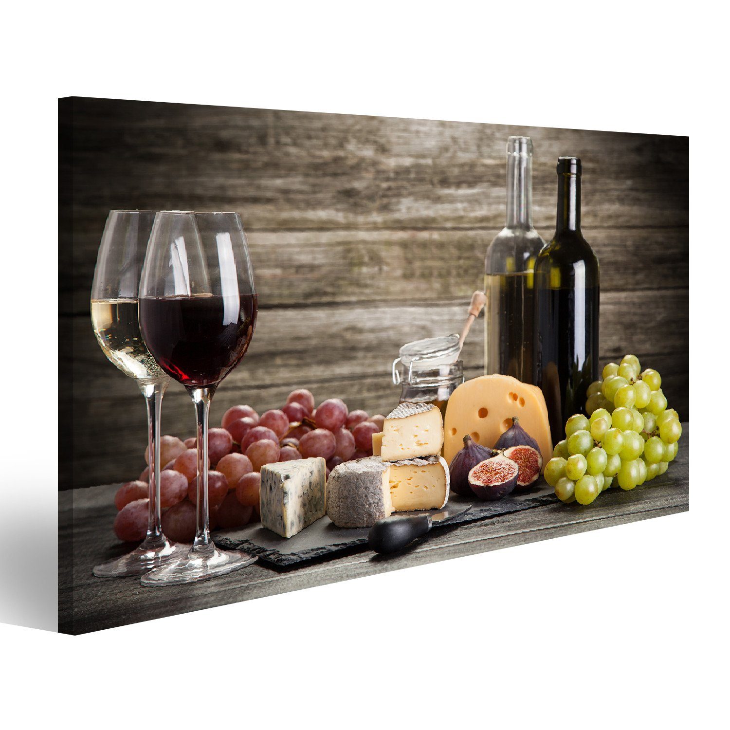 Leinwandbild Bild auf Leinwand Wein Und Käse Stillleben Wandbild Leinwandbild Wand