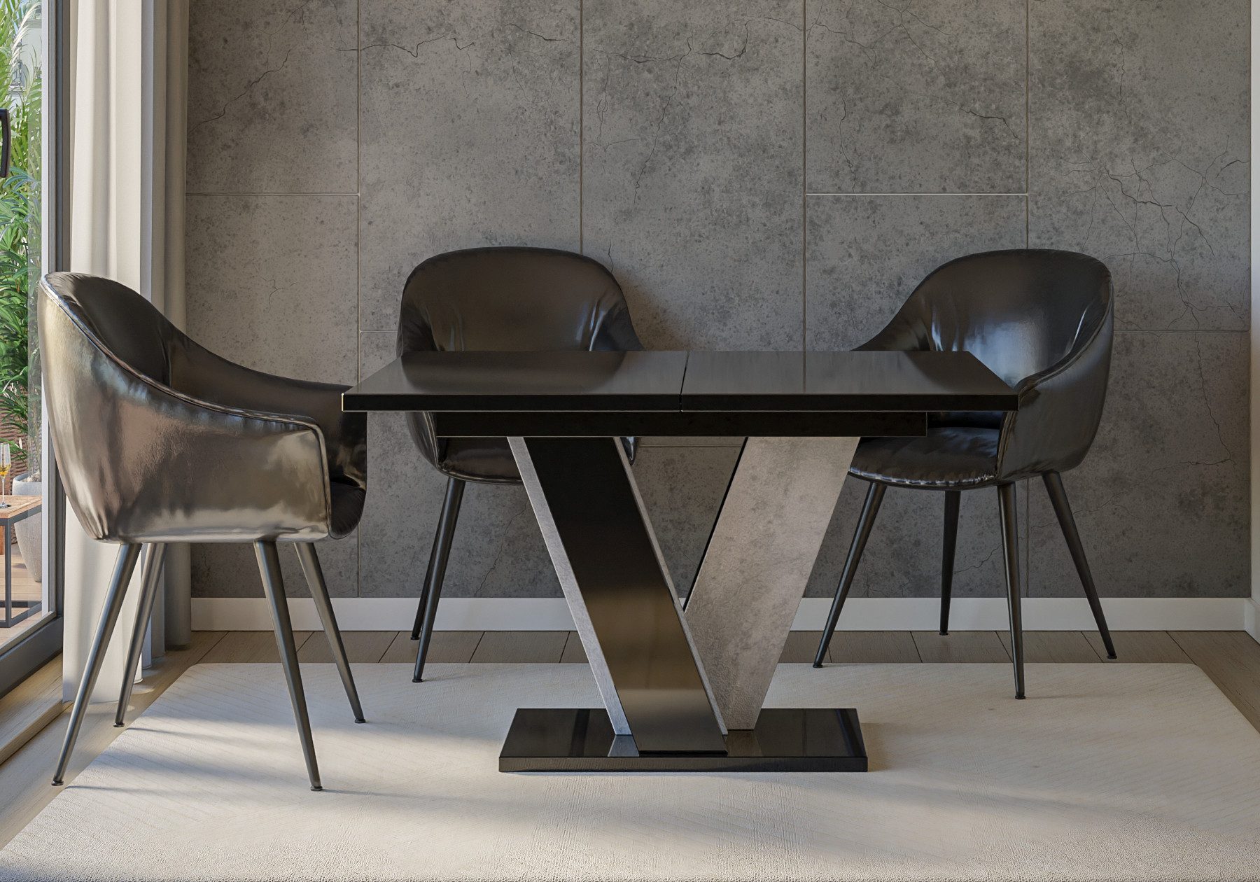 Home Collective Esstisch ausziehbar Tisch Küchentisch Esszimmertisch Ausziehtisch 4-6 Personen (Esszimmer Küche Wohnzimmer Esstisch erweiterbar), modernes Design mit V-Gestell, 120-160 x 90 cm Schwarz glänzend