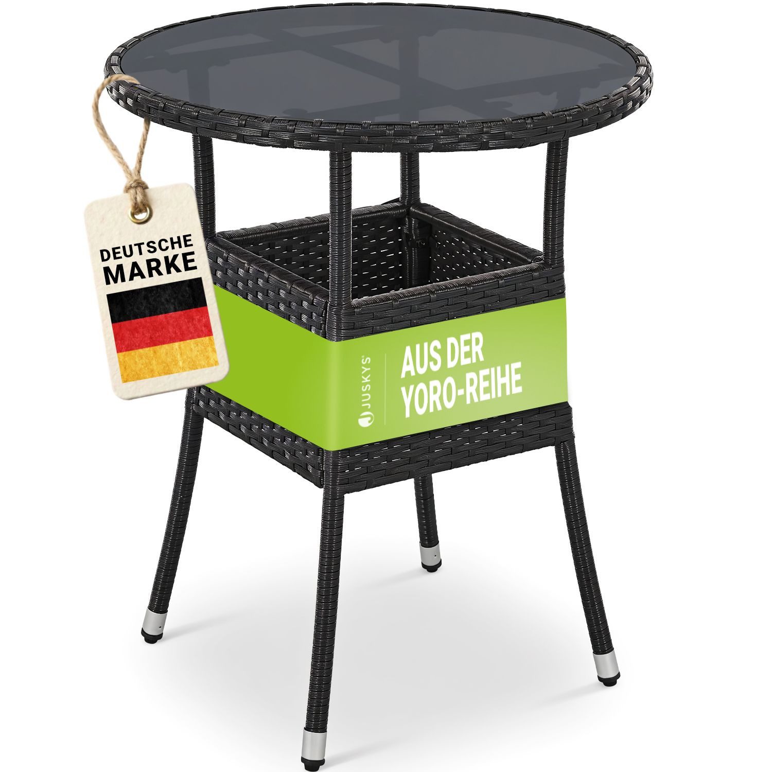 Juskys Gartentisch Yoro, rund, aus Polyrattan, wetterfest & langlebig, pflegeleicht