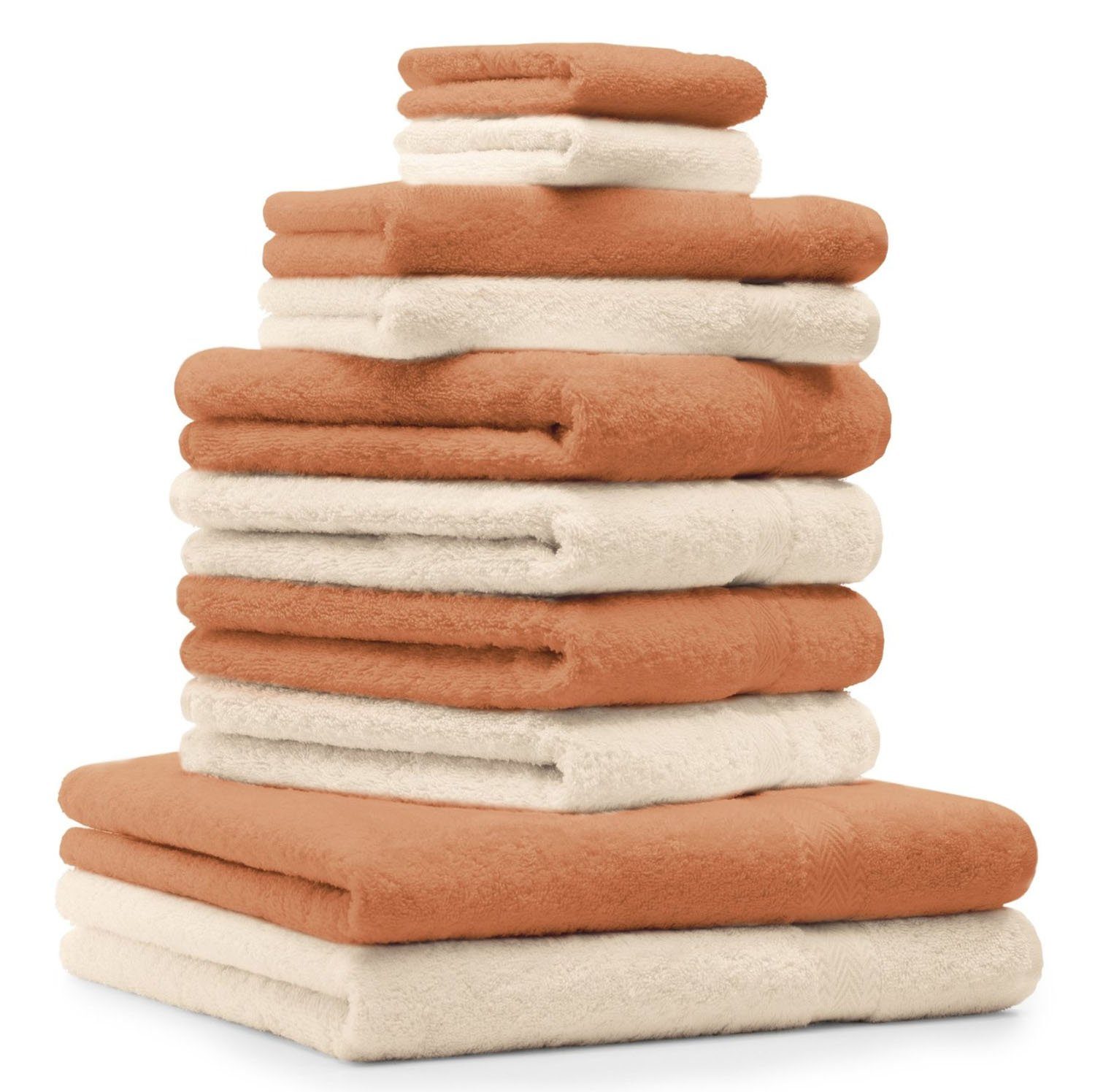 Betz Handtuch Set 10-TLG. Handtuch-Set Premium Farbe Beige & Orange, 100% Baumwolle, (Set, 10-tlg), saugstark und strapazierfähig