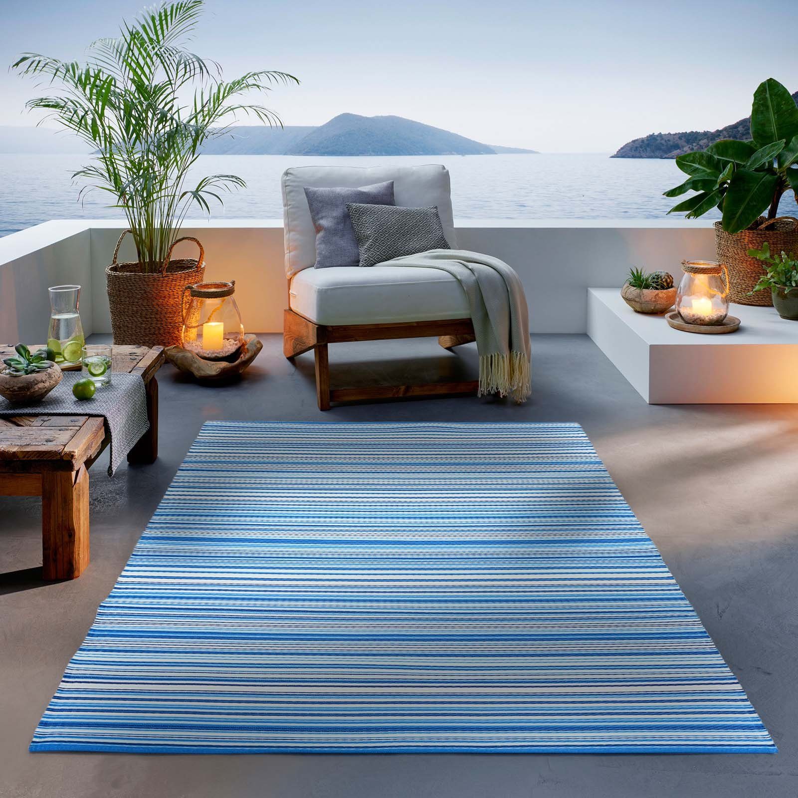 Teppich Outdoor & Indoor Teppich, TaCa Home, rechteckig, Höhe: 3 mm, Terrasse Balkon Garten Wohnzimmer Küche, Türkis - 120 x 170 cm