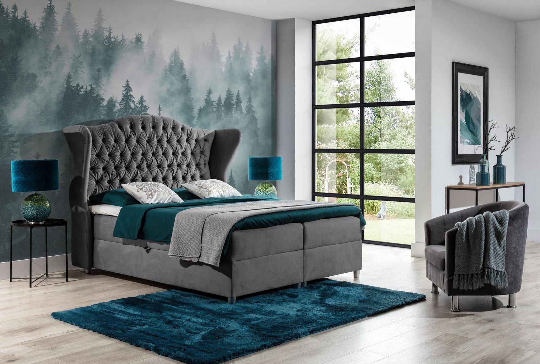 Xlmoebel Boxspringbett Chesterfield Boxspring Bett Hotel Schlafzimmer Samt Velvet Luxus Möbel (Bett), Hergestellt in Europa