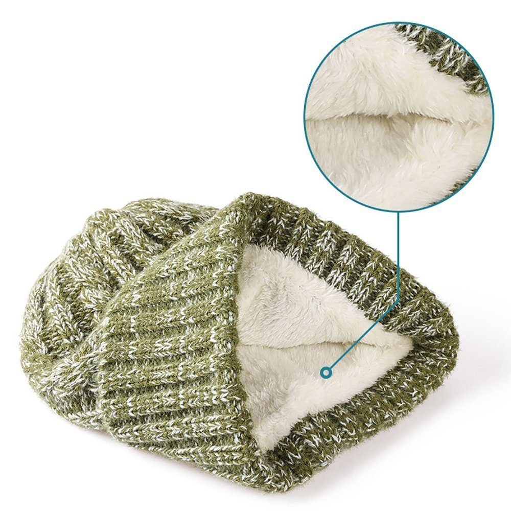 Set AUKUU Mütze Touchscreen Wintermütze Thermo, Beanie Bommelmütze (Unisex Winterschal Handschuhe 1-St., Bommelmütze Strickmütze Bommelmütze schwarz Schal Schal