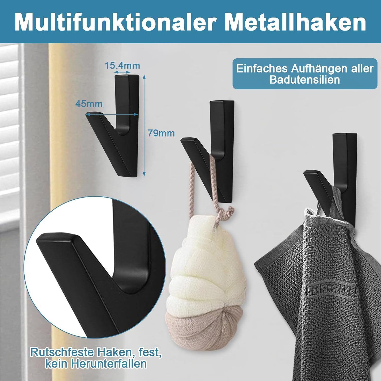 Kikcrrou Klebehaken Garderobenhaken Set Schwarz Metall günstig online kaufen