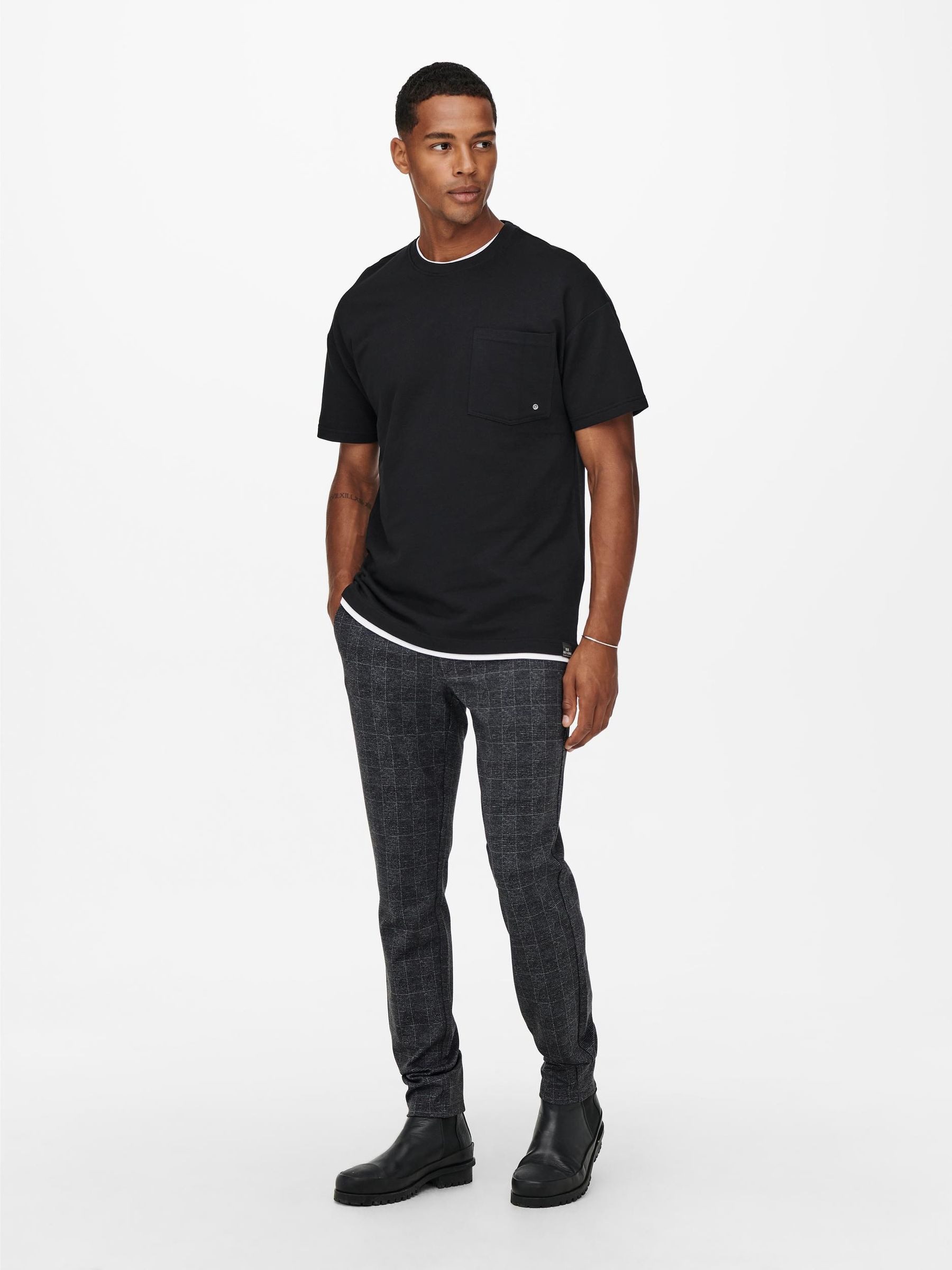 ONLY & SONS Chinohose Stoffhose Karierte Stretch Trousers ONSMARK für Herren Slim fit kariert elastisch Reißverschluss elegant-Style