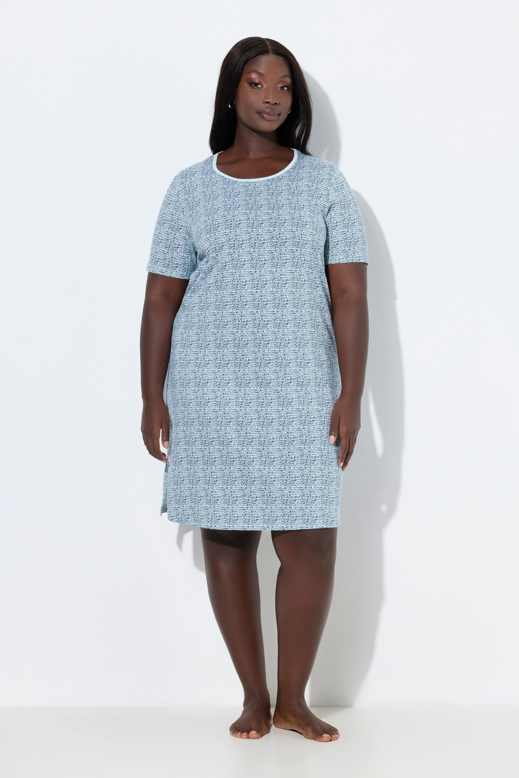 Ulla Popken Bigshirt Nachthemd Muster Rundhalsausschnitt Halbarm