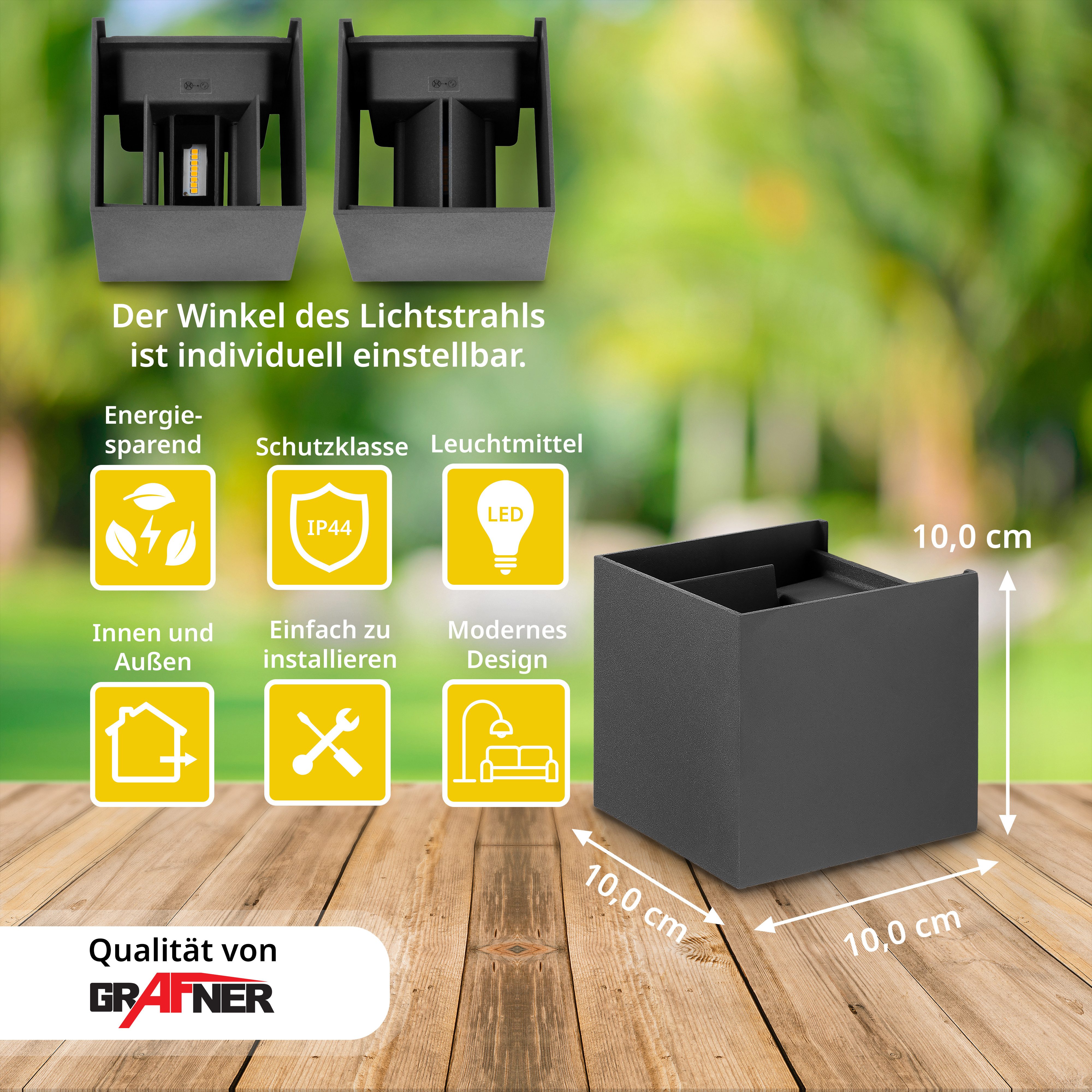 Grafner Außen-Wandleuchte Wandlampe LED Aluminium anthrazit Wandleuchte für Innen und Außen, LED fest integriert, Wandleuchte