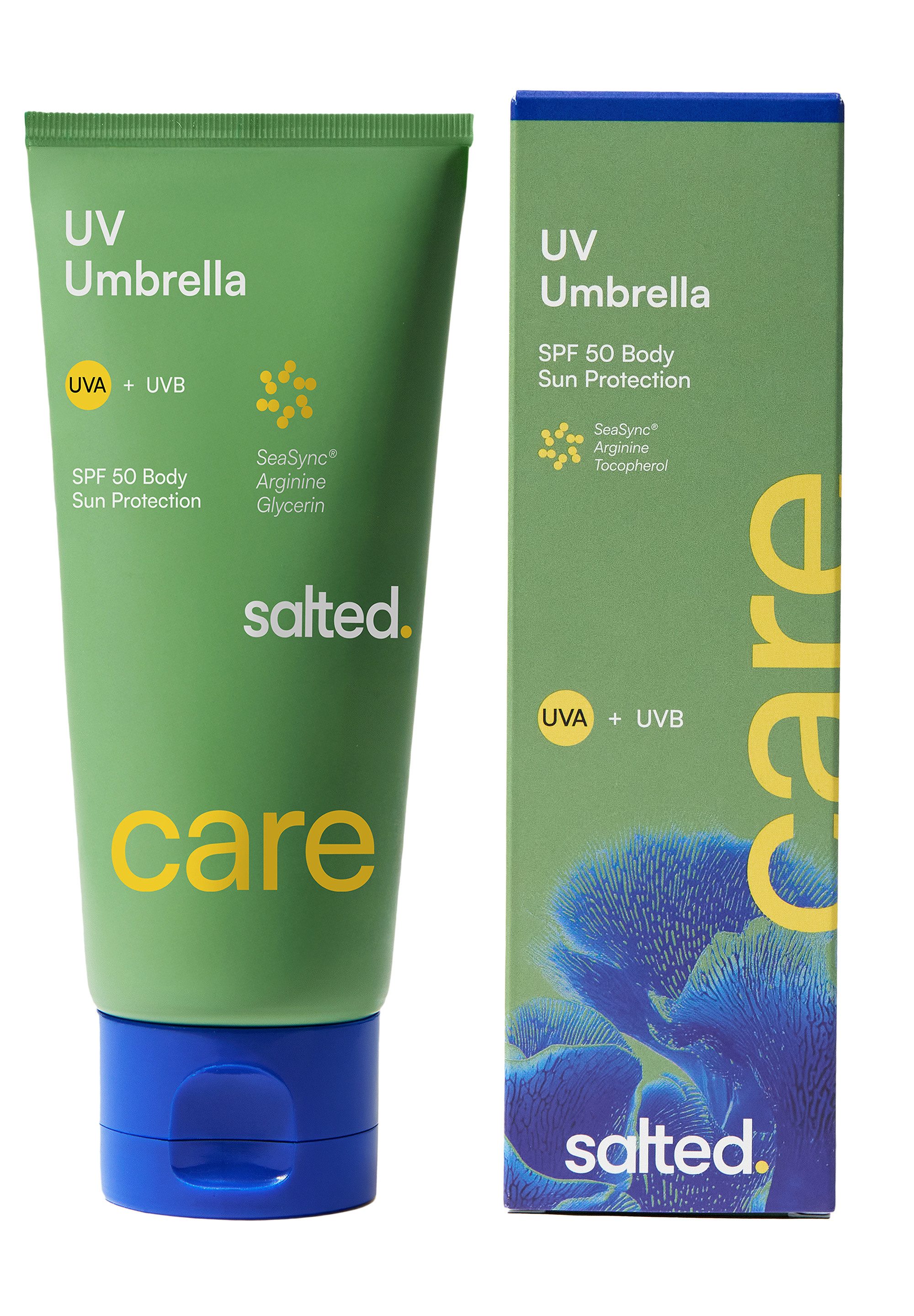 salted. Sonnenschutzcreme LSF 50 Sonnenschutzpflege UV Umbrella, Sonnenschutzpflege LSF 50 für den Körper mit Jojobaester und SeaSync