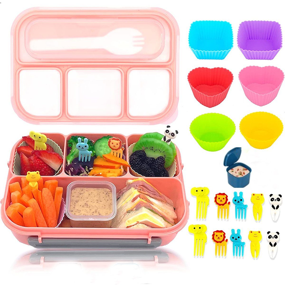 XDeer Lunchbox 20/27 Stück Lunchbox Kinder Brotdose Bento Box 1300ML , (20-tlg), Lunchboxen mit 4 Fächern spülmaschinenfest Rosa