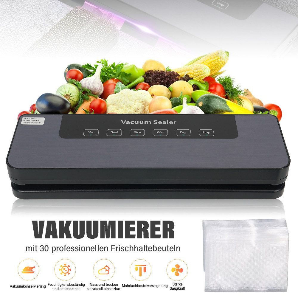 AKKEE Vakuumierer Vollautomatischer Vakuumierer für den Haushalt 60-65kpa, Lebensmittel bis zu 8x Länger Frisch mit 30 Vakuumbeuteln