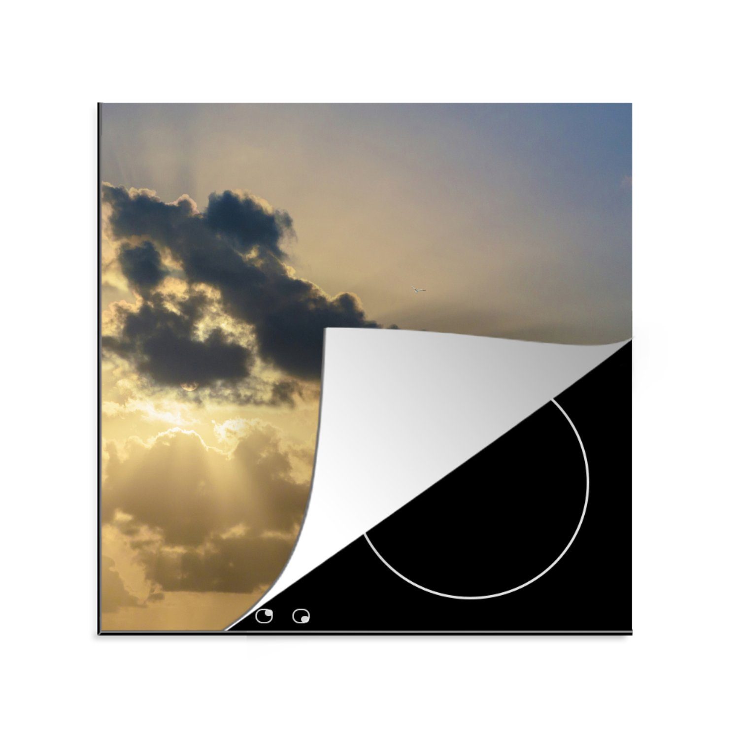MuchoWow Herdblende-/Abdeckplatte Leuchtturm - Wolken - Sonne, Vinyl, (1 tlg), 78x78 cm, Ceranfeldabdeckung, Arbeitsplatte für küche
