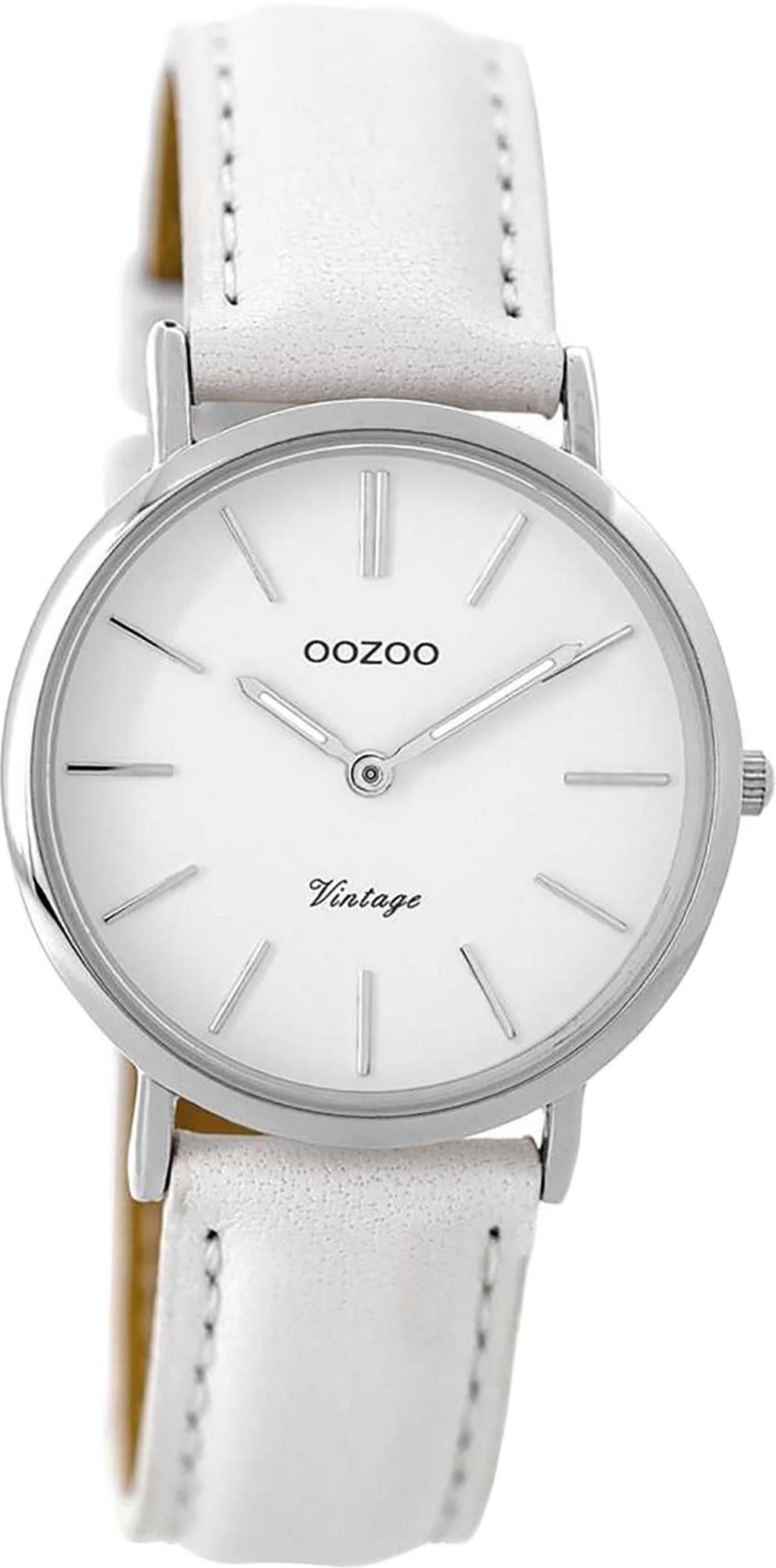 OOZOO Quarzuhr Oozoo Leder Damen Uhr C9313 Quarzuhr, Damenuhr Lederarmband weiß, rundes Gehäuse, mittel (ca. 32mm)