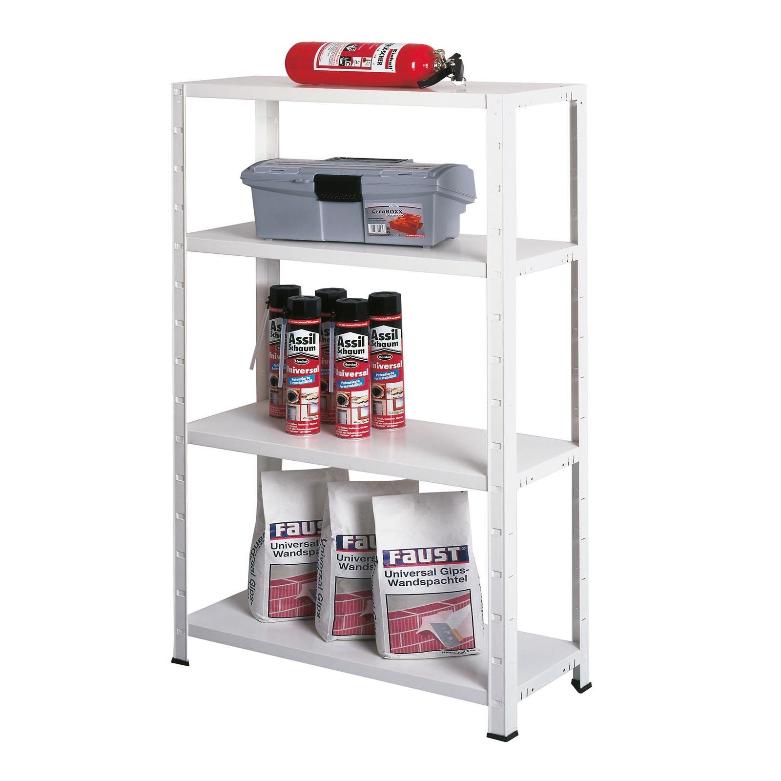 SCHULTE Regalwelt Steckregal mit 4 PowerMAX Fachböden, 50 kg Tragkraft, 137x75x30 cm (HxBxT), weiß