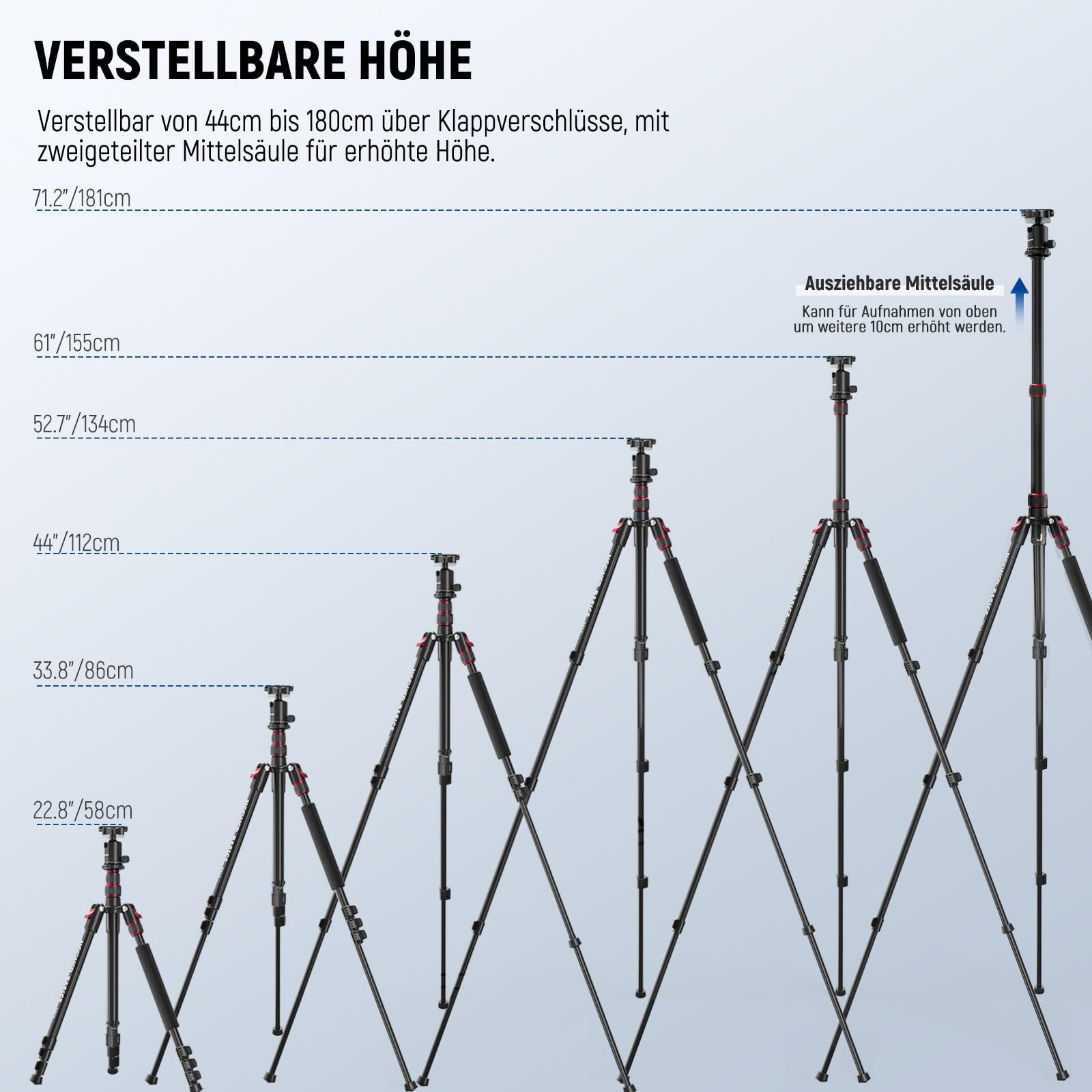 Neewer TP15 Einbeinstativ 71", Aluminium, höhenverstellbar von 43 bis 180 cm Kamerastativ (mit 360° Kugelkopf und Handyhalterung, für DSLR & iPhone)