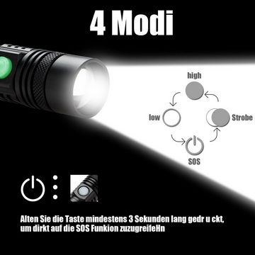 Randaco LED Taschenlampe 2x Taschenlampe LED Taschenlampe für Outdoor Camping USB Aufladbar (2-St)
