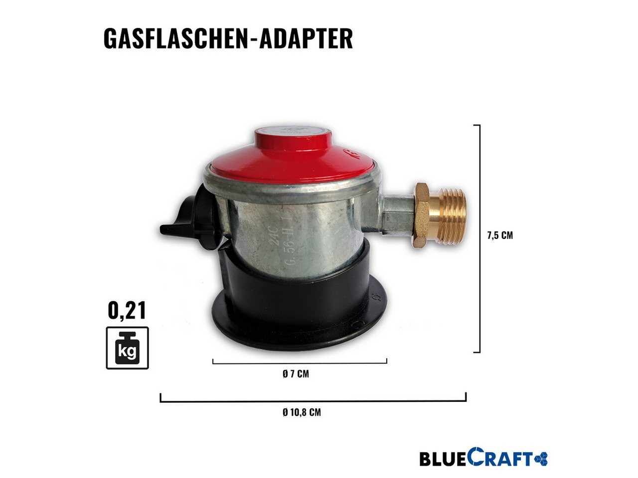 Thumbnail - BlueCraft Druckminderer Adapter für ausländische Gasflaschen in Spanien Portugal uvm., (für Camping Propan Gasflasche, G...