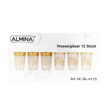 Almina Gläser-Set 12 Tlg. Gläser-Set ca. 200 ml mit silbernen und goldenen Details