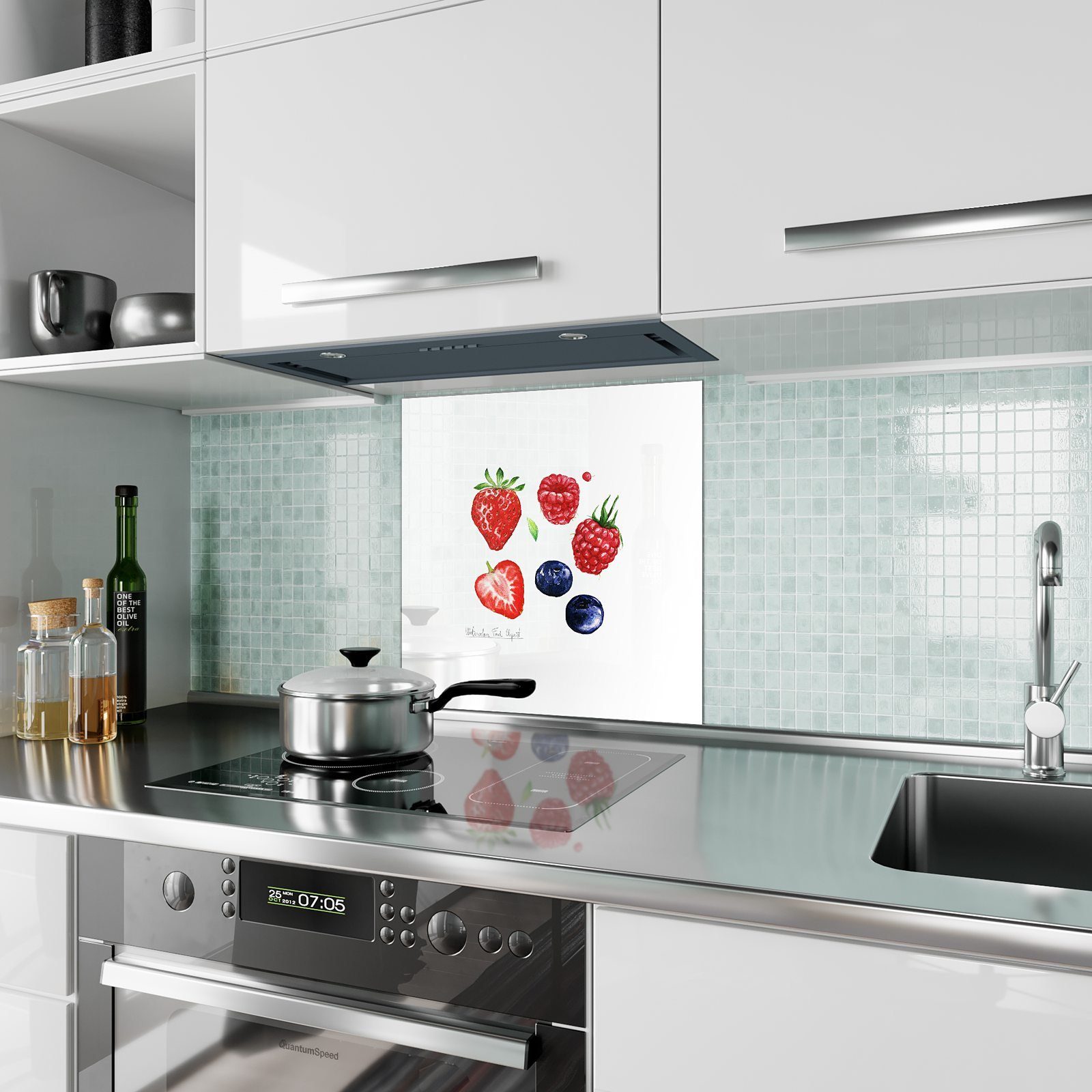 Primedeco Beeren Küchenrückwand an mit Illustration Glas Motiv Spritzschutz Küchenrückwand