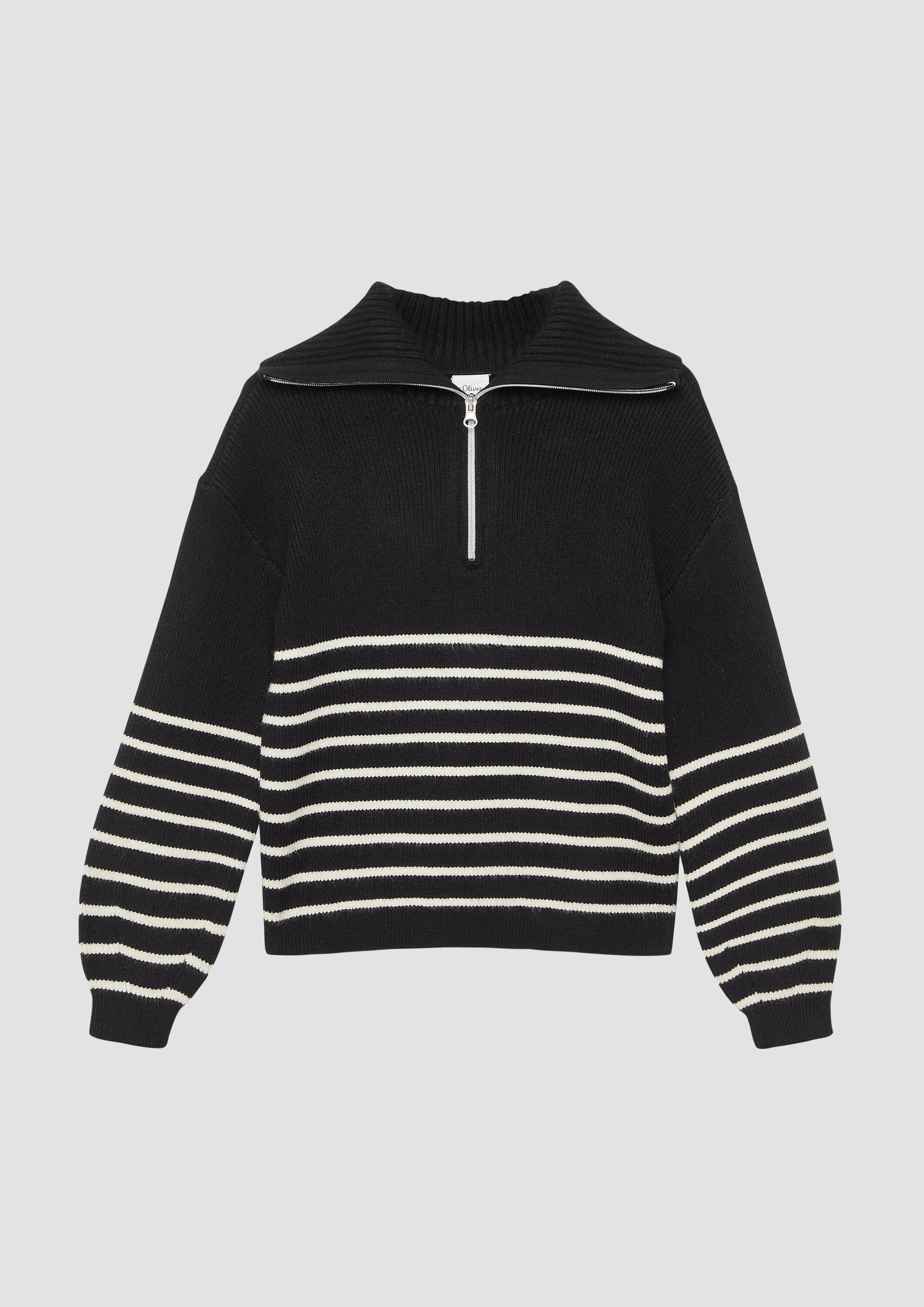 s.Oliver Longpullover Strickpullover Weicher Strickpullover mit hohem Troyer-Kragen