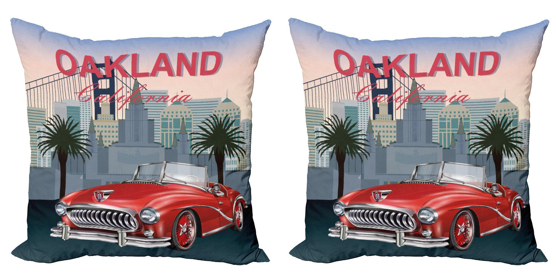 Kissenbezüge Modern Accent Doppelseitiger Rückseite Digitaldruck, mit Auto der einer Stadt auf Oakland (2 Stück), Abakuhaus