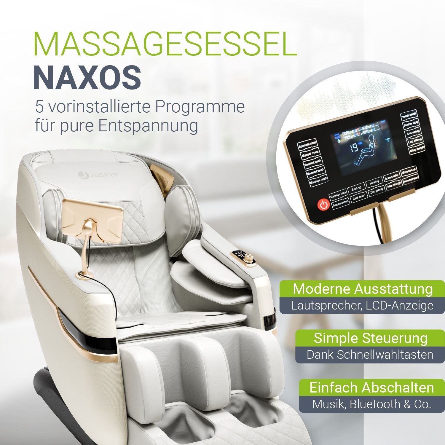 Juskys Massagesessel Naxos, Ganzkörpermassage, 5 Programme, Wärmefunktion, Airbag-Massage