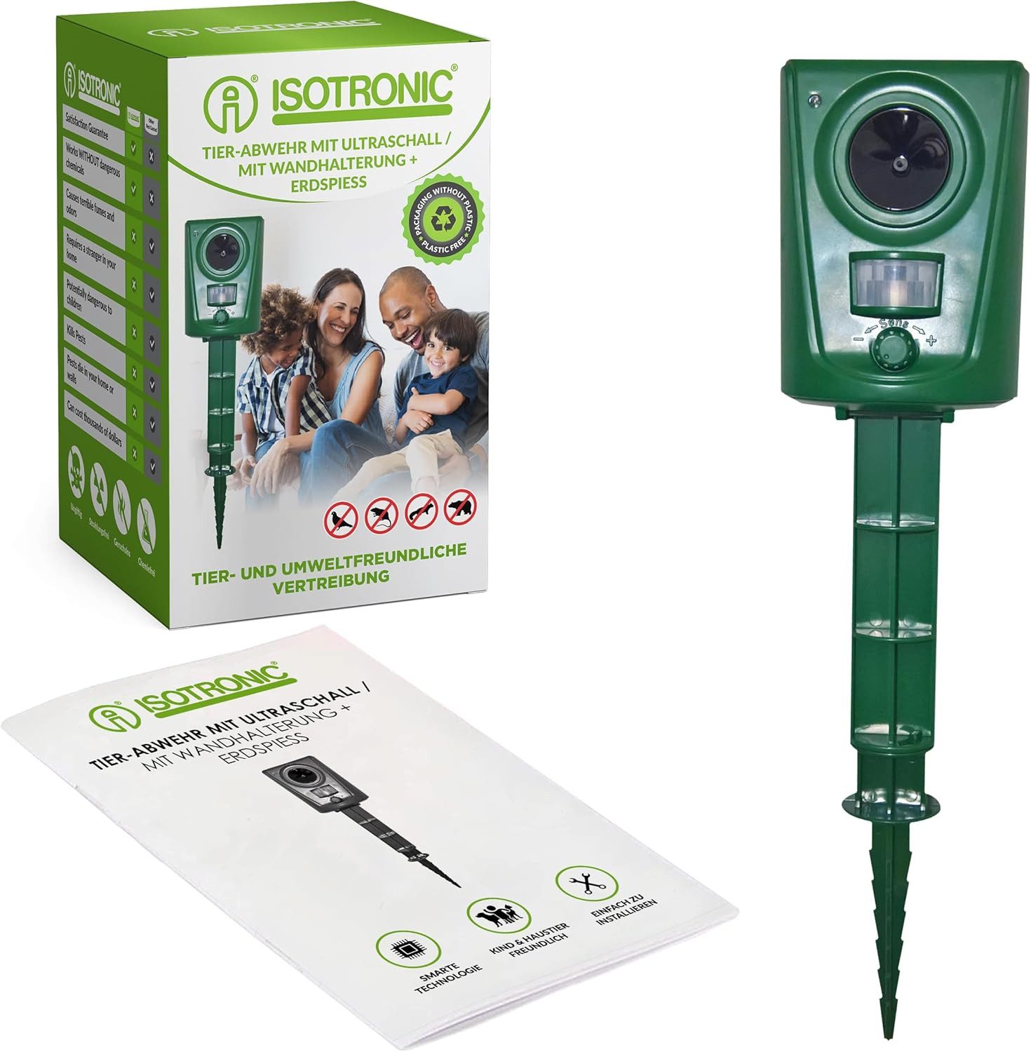 ISOTRONIC Ultraschall-Tierabwehr Tiervertreiber mit Bewegungsmelder Batterie, 1-tlg.