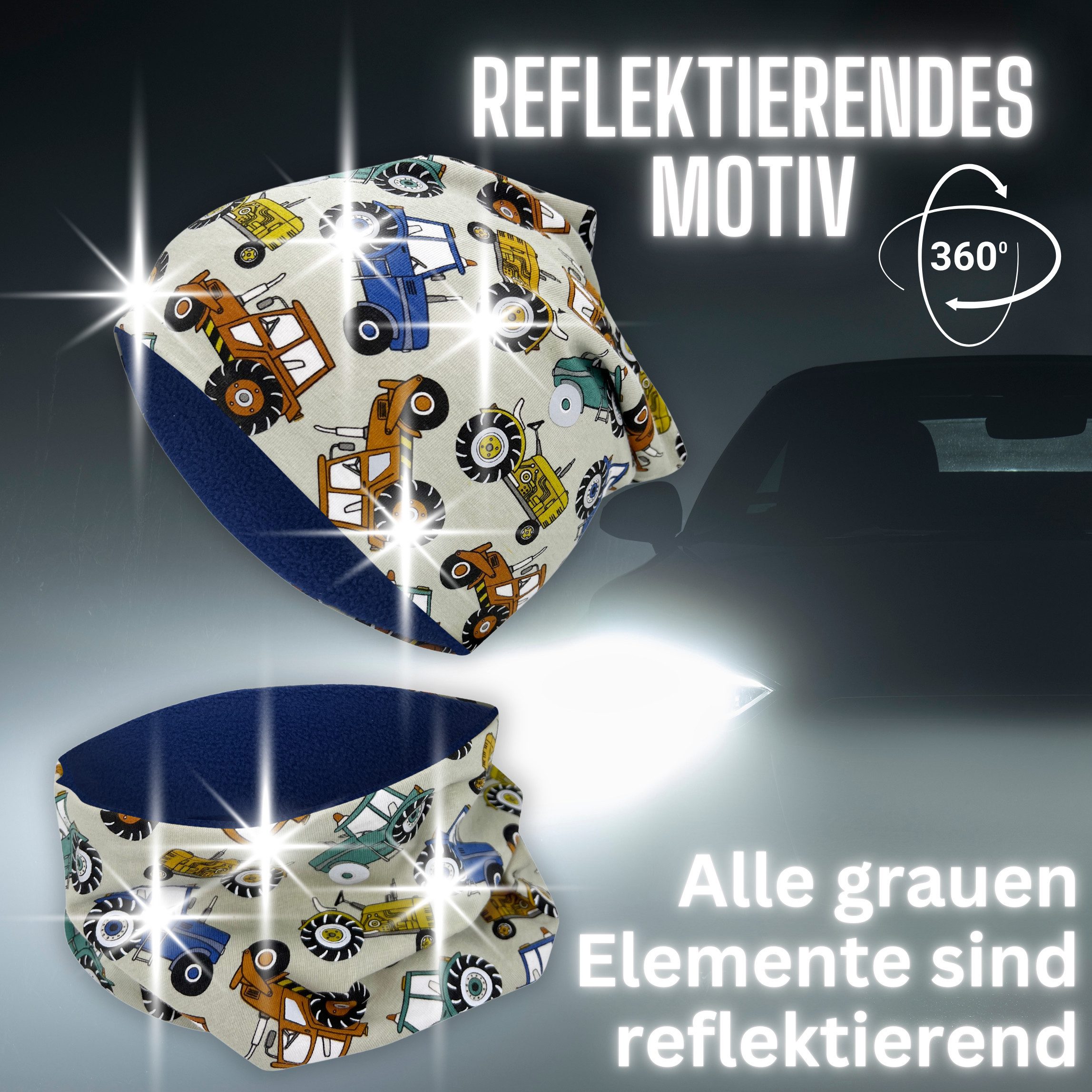 HECKBO Beanie 360° Reflektor Kinder Beanie Mütze & Loop Schal Set