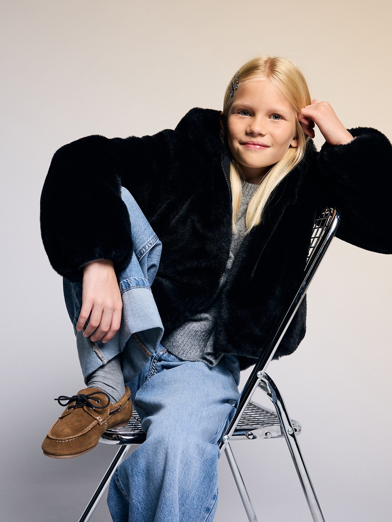 jonen Blouson Kunstfelljacke mit Kapuze Mädchen, Übergangsjacke – Bild 4 von 5