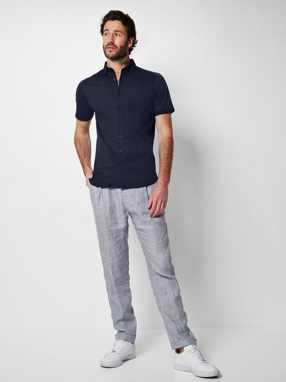 DESOTO Kurzarmhemd Jerseyhemd Casual Modern Button Down halbarm Flexibler Stretch