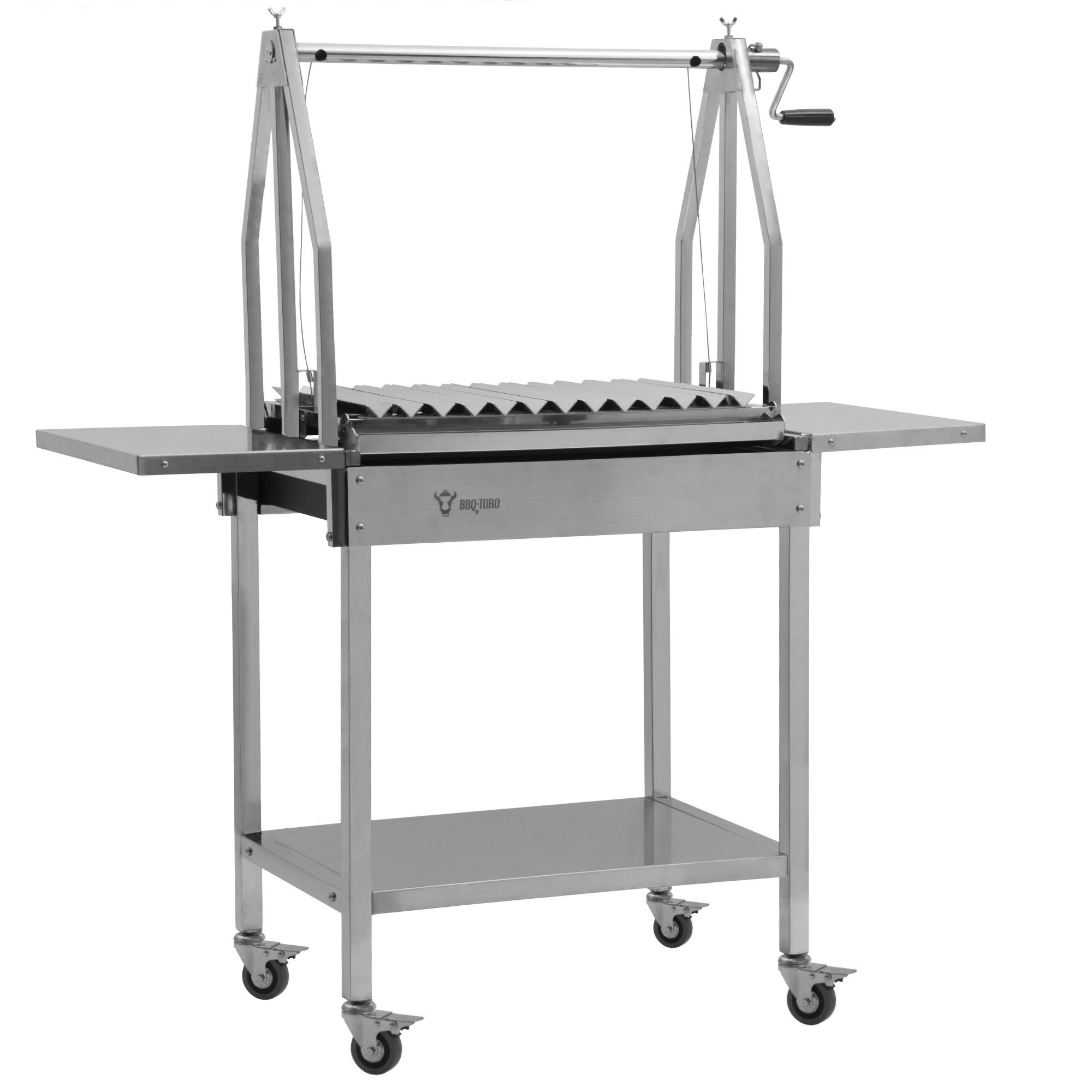 BBQ-Toro Holzkohlegrill Edelstahl Asado Grill, 119x45x135 cm, Argentinischer Holzkohlegrill, Stufenlos verstellbarer Grillrost