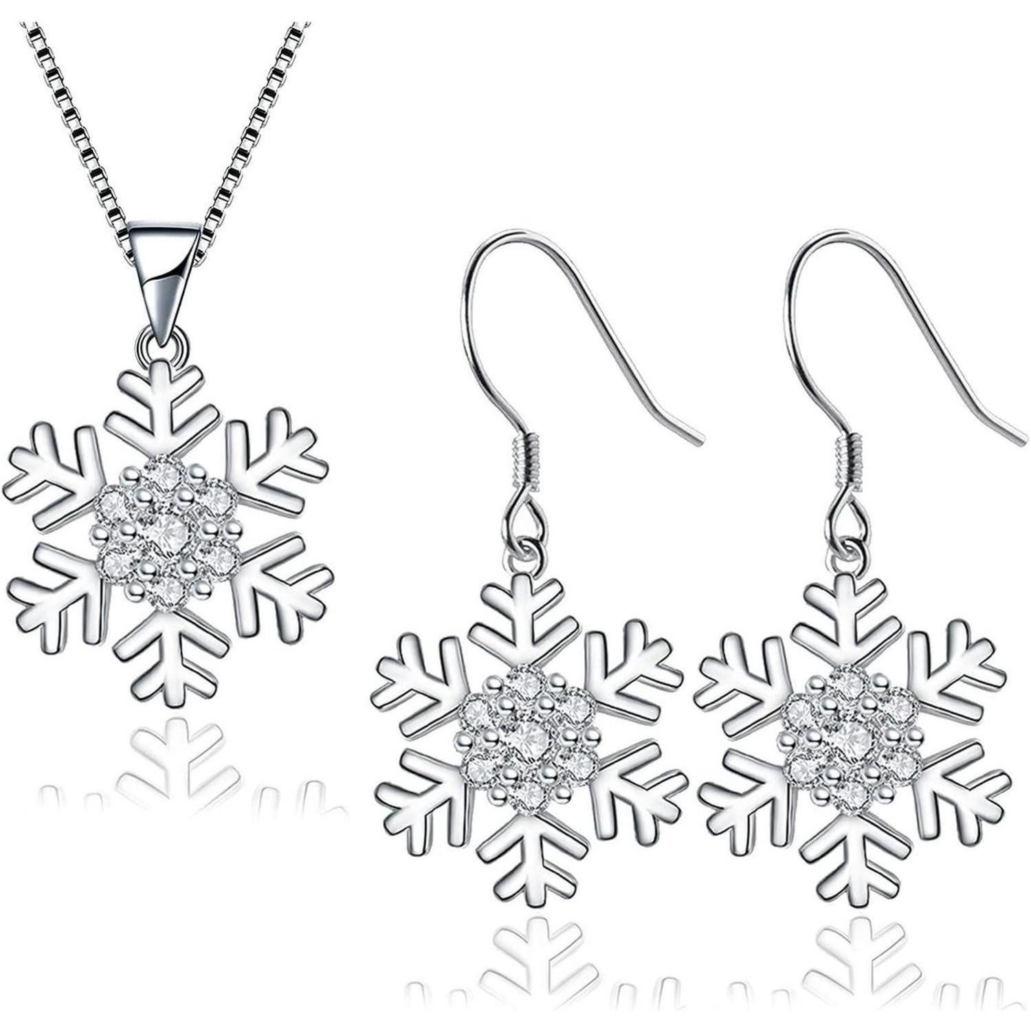Ohrring und Ketten Set Halskette Ohrhänger Set Damen 925 Silber Schmuckset Silber