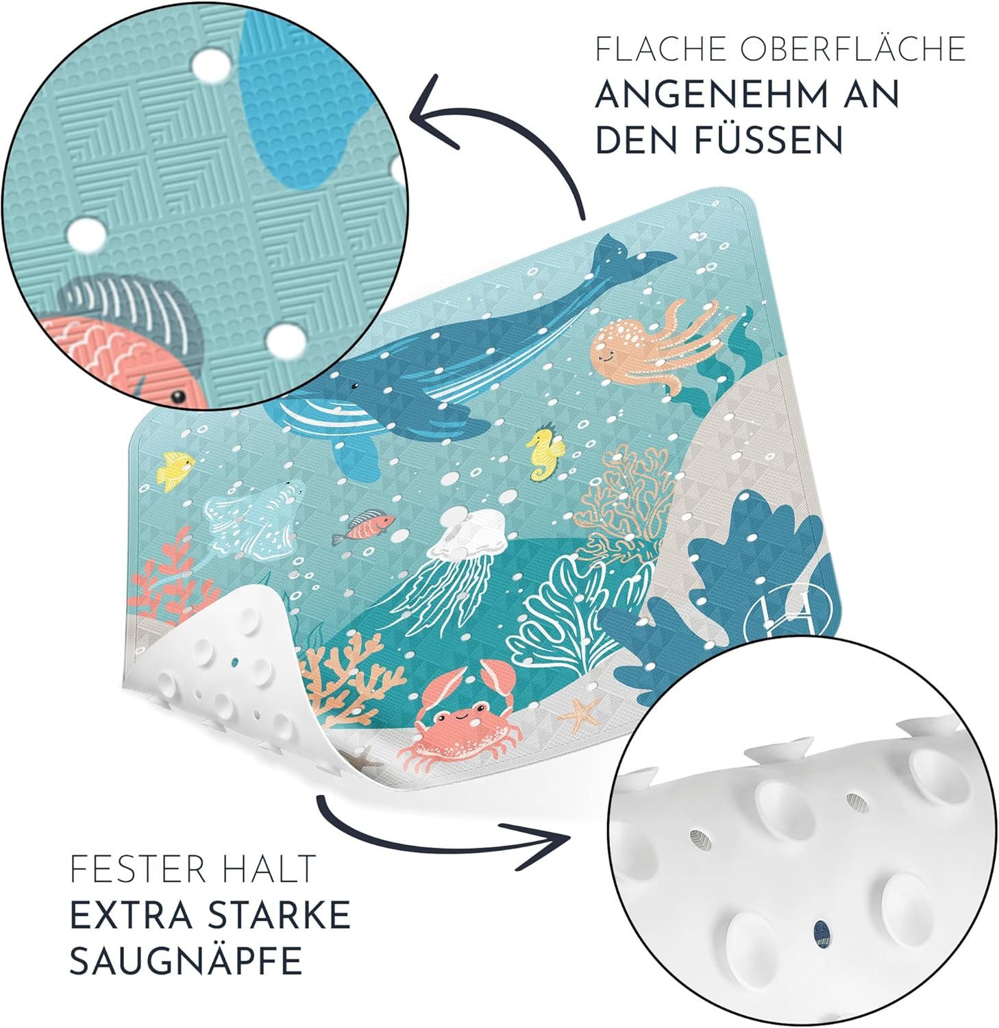Homerella Duschmatte rutschfest Kinder - 100% BPA frei Inkl. 2 Haken zum Aufhängen 53x53cm, Antirutschmatte Dusche Baby hautintensiv & schimmelresistent, - Dusc – Bild 4 von 5