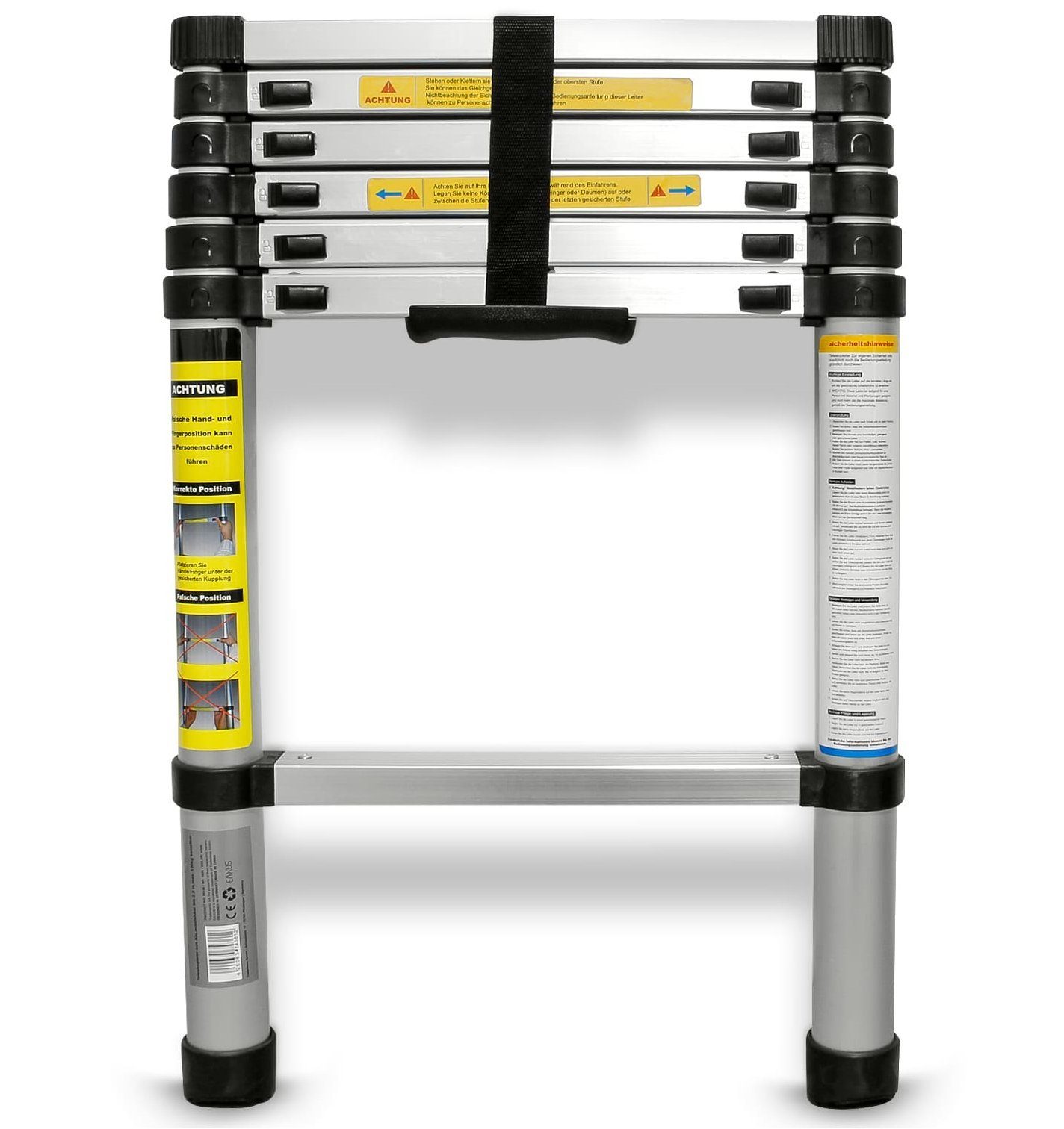 Teleskopleiter EAXUS 68 rutschfeste Sprossen, Leiter 131 2,0 Meter Ausfahrbare EN cm auf DIN zusammenklappbar Aluminium 7 Mehrzweckleiter,